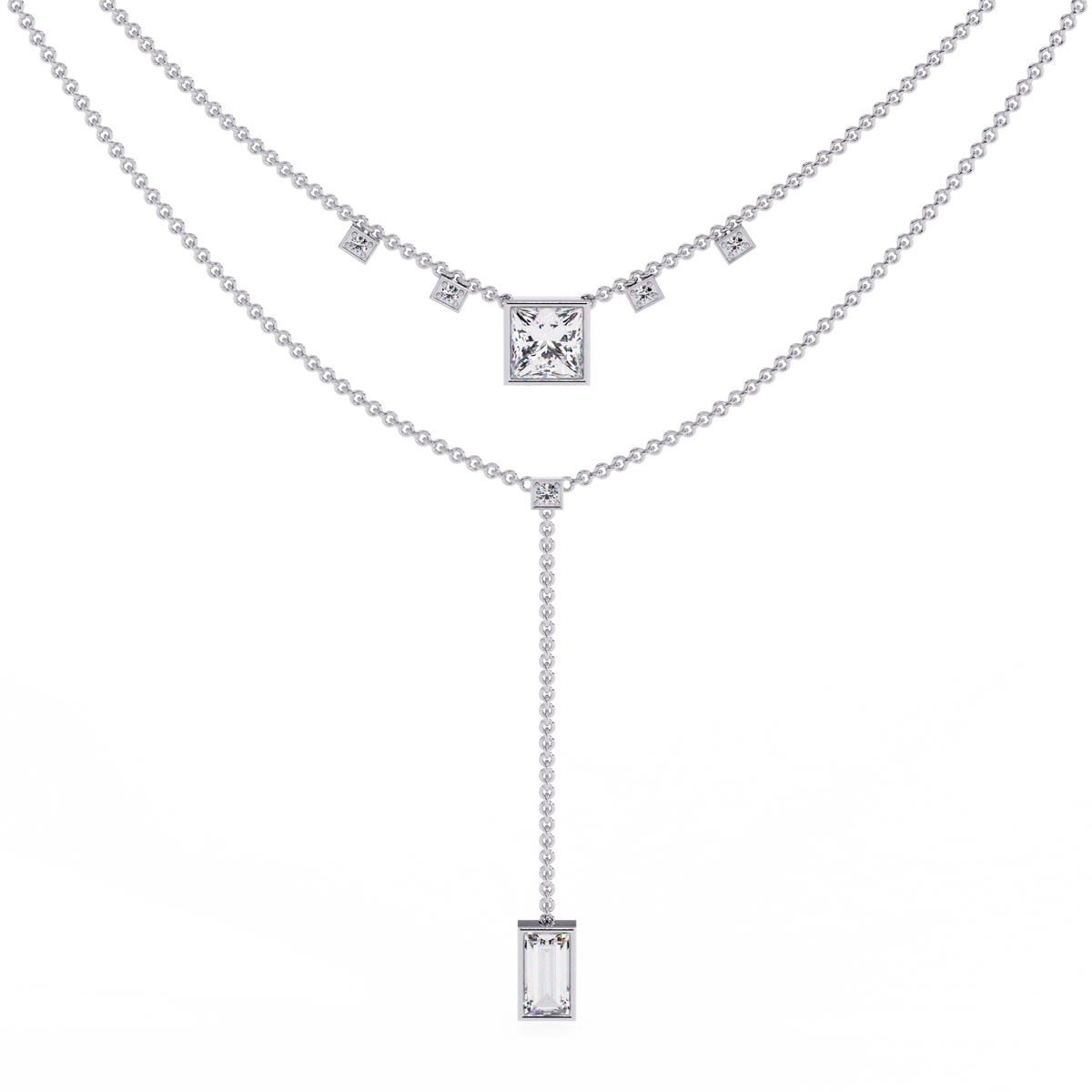 Reverra 14K Princess Diamond Layered Necklace, CTTW-3.44