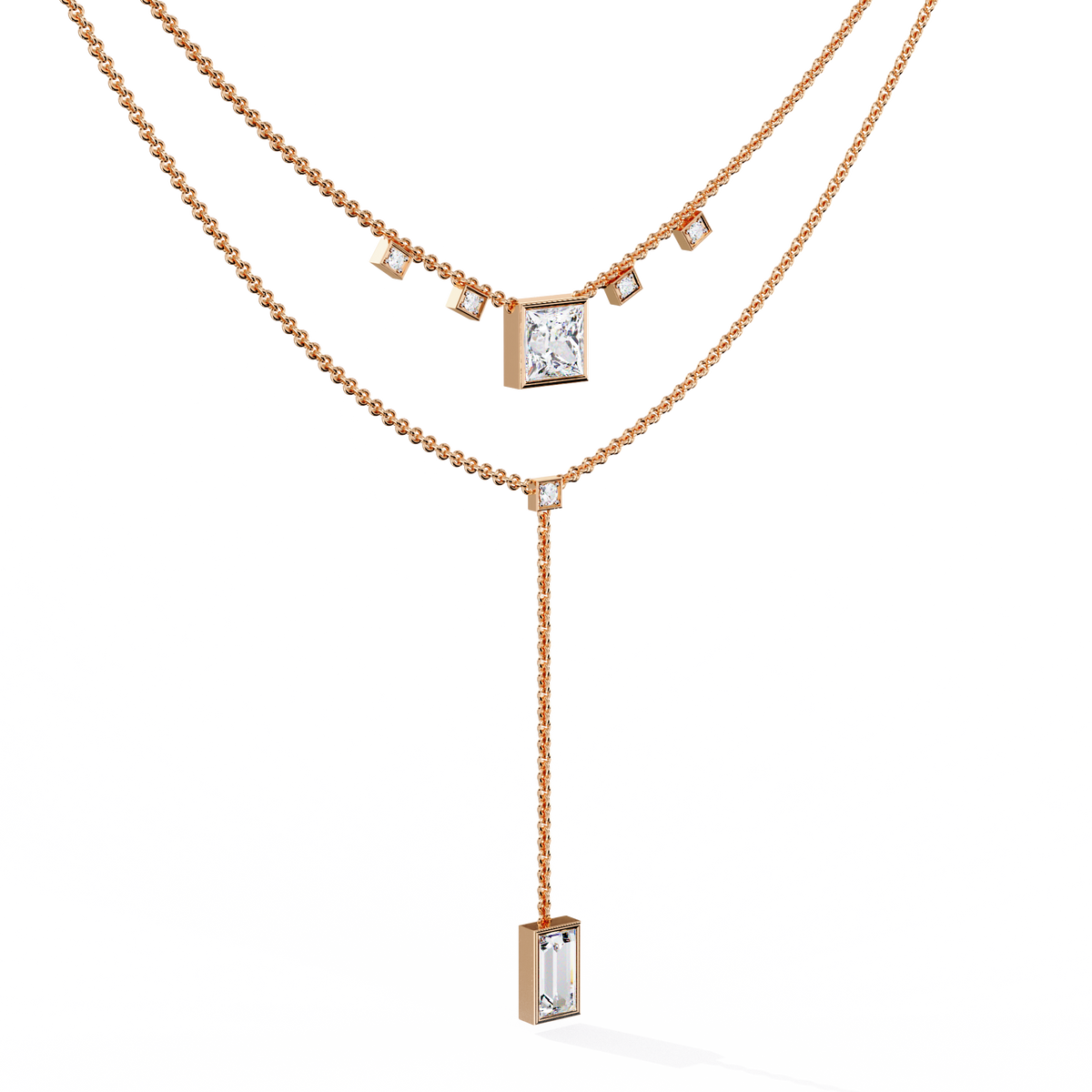 Reverra 14K Princess Diamond Layered Necklace, CTTW-3.44