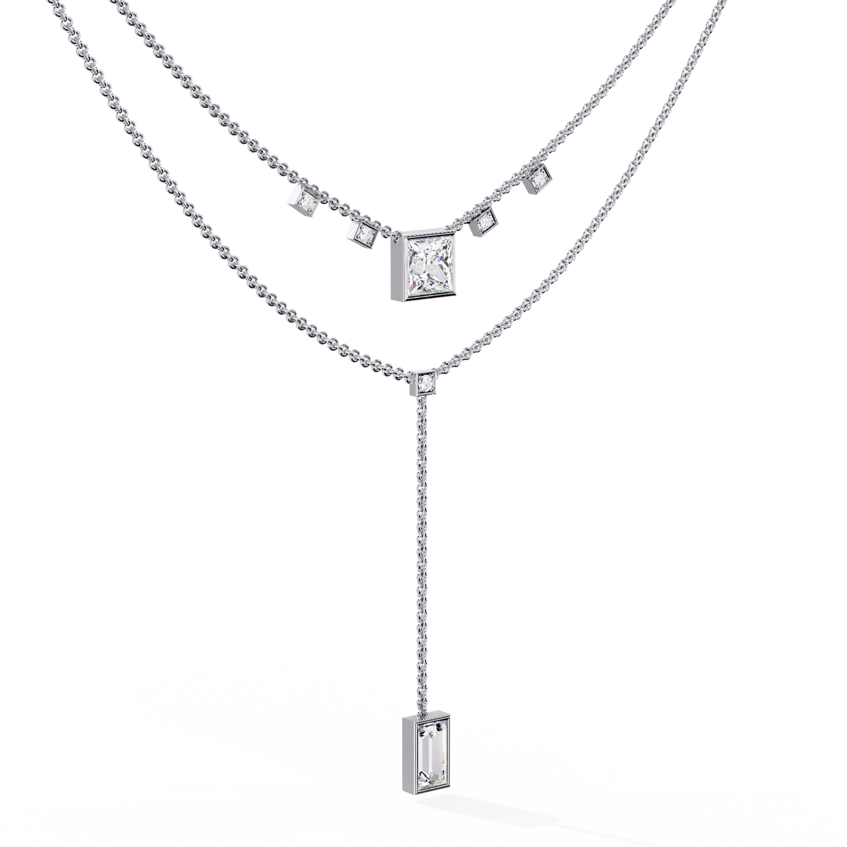 Reverra 14K Princess Diamond Layered Necklace, CTTW-3.44