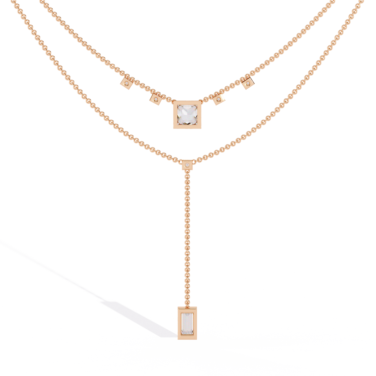Reverra 14K Princess Diamond Layered Necklace, CTTW-3.44