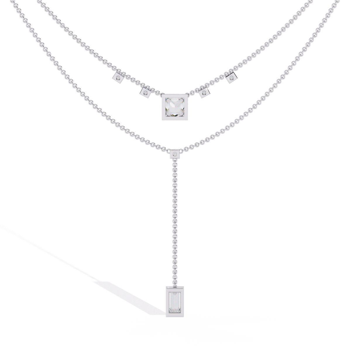 Reverra 14K Princess Diamond Layered Necklace, CTTW-3.44