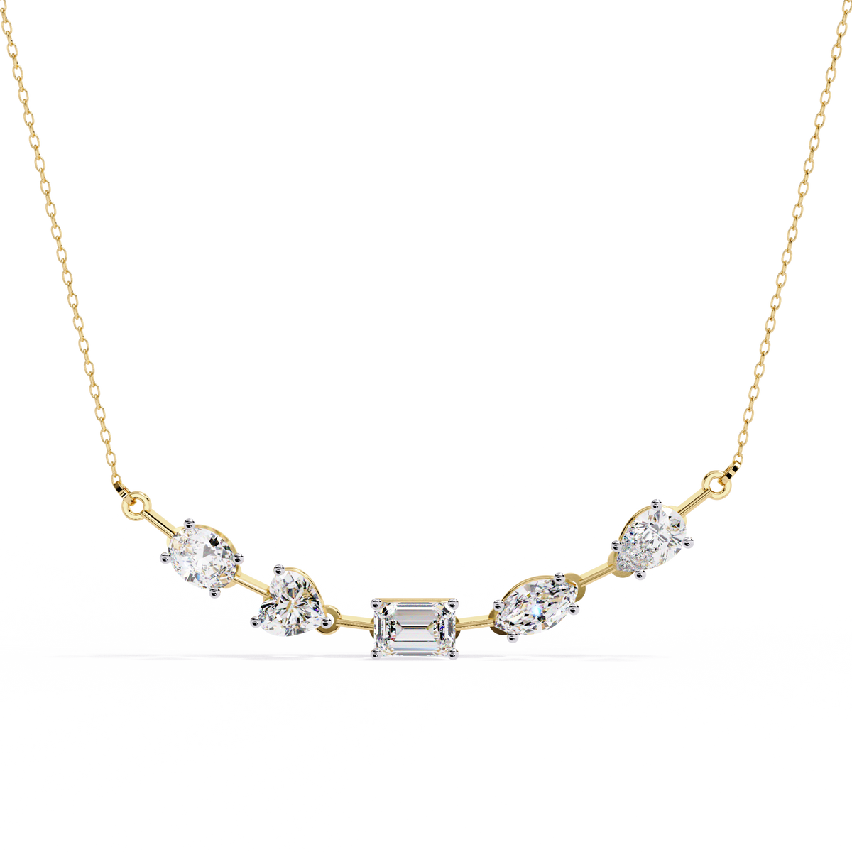 Reverra 14K Mixed Diamond Shapes Graduating Necklace, CTTW-2.81