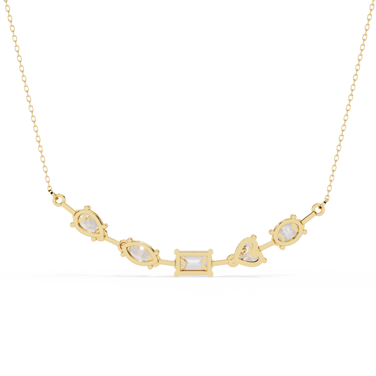 Reverra 14K Mixed Diamond Shapes Graduating Necklace, CTTW-2.81