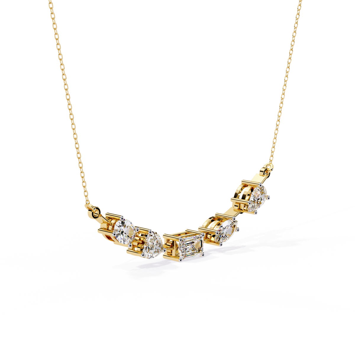 Reverra 14K Mixed Diamond Shapes Graduating Necklace, CTTW-2.81