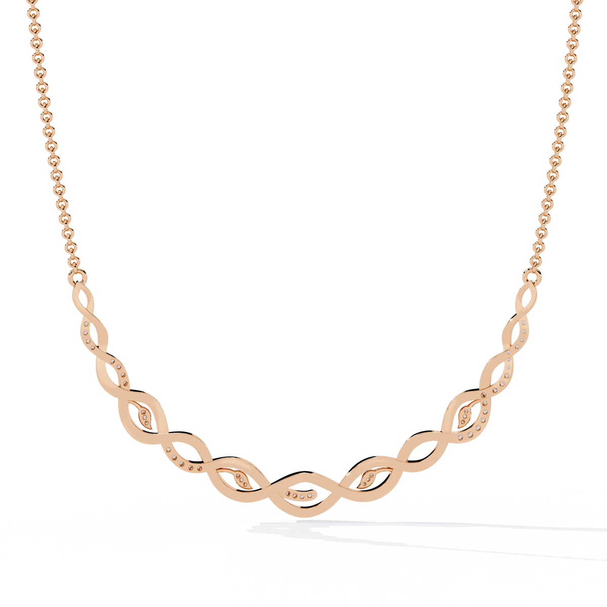 Reverra 14K Twisted Diamond Design Fashion Necklace, CTTW-0.18