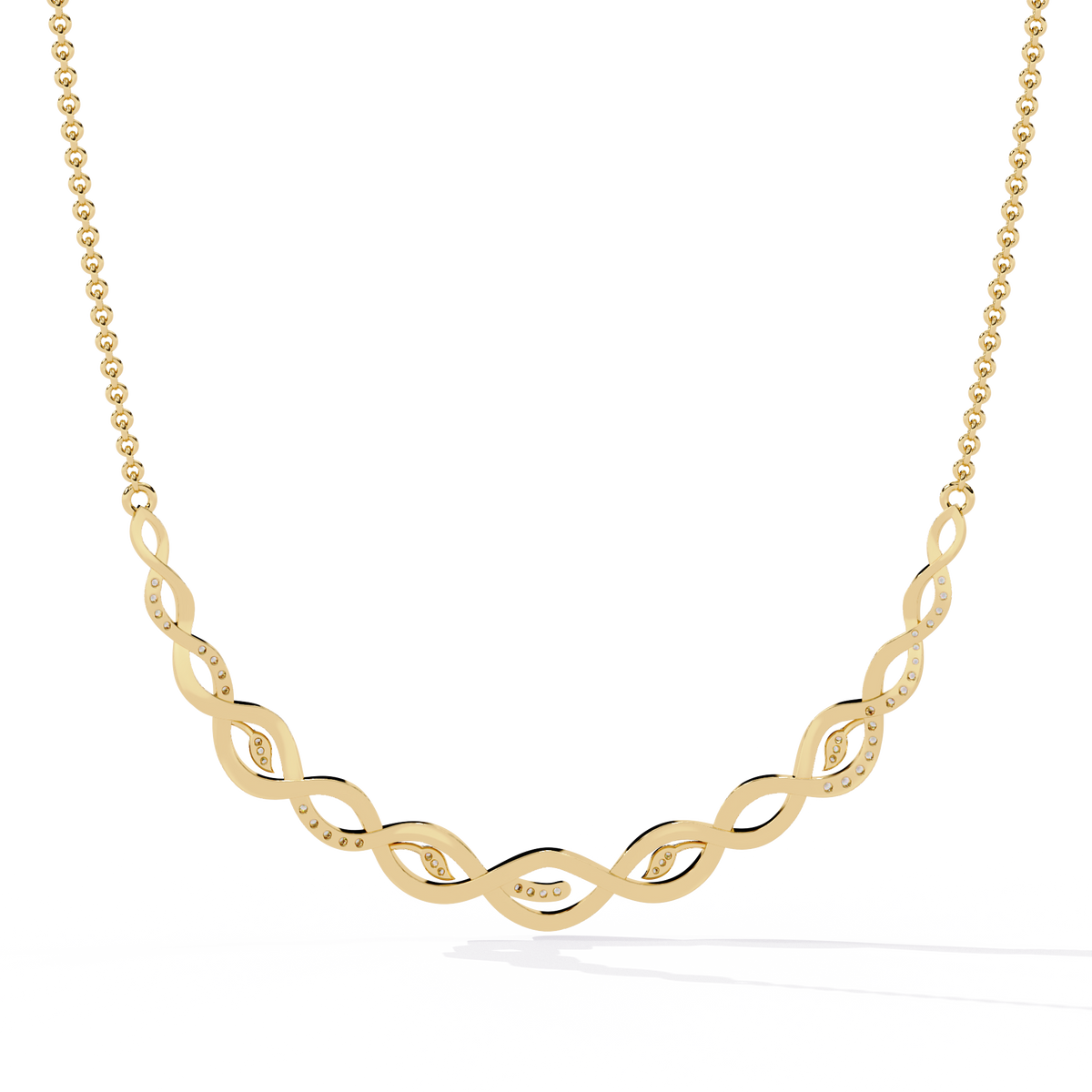 Reverra 14K Twisted Diamond Design Fashion Necklace, CTTW-0.18