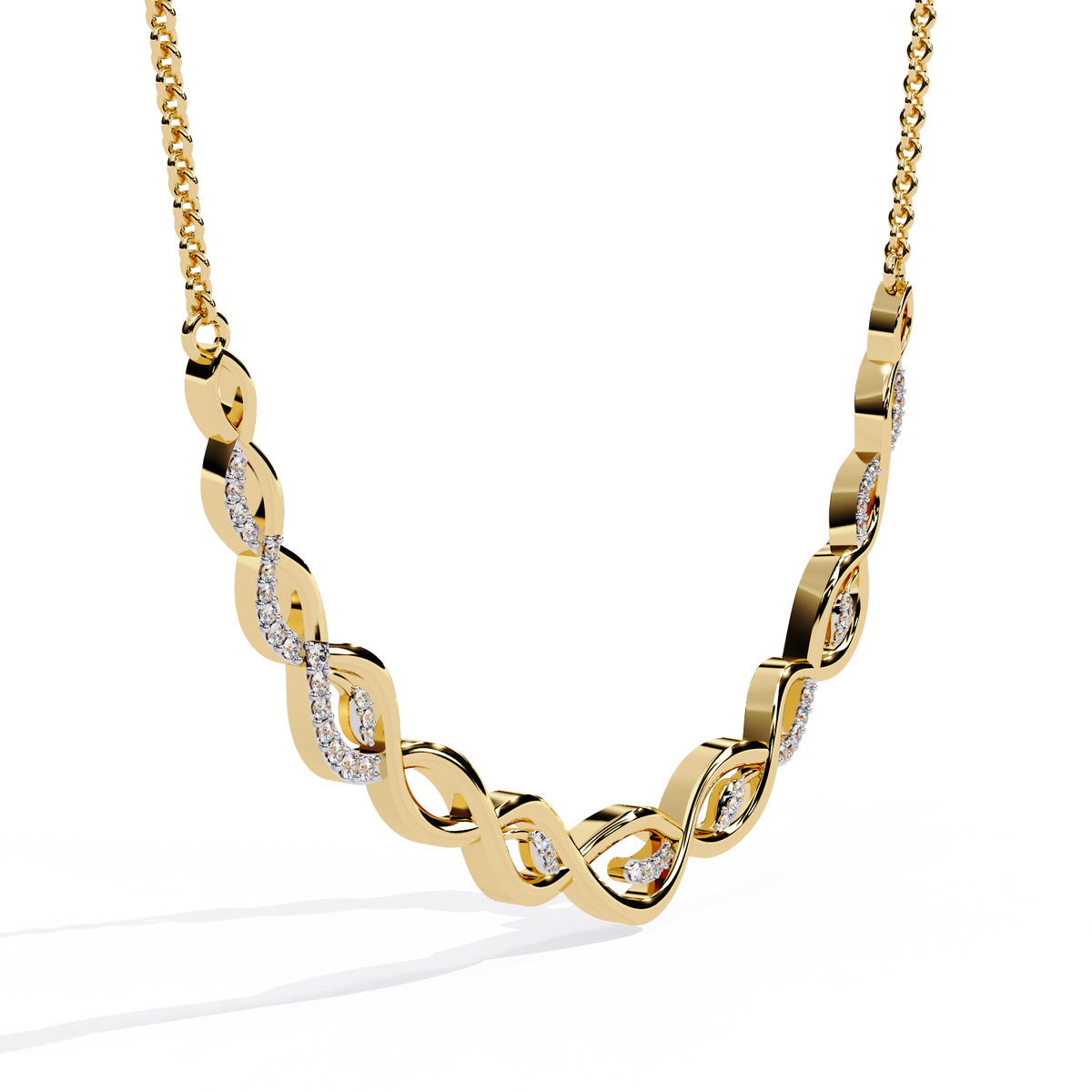 Reverra 14K Gold Round Lab Grown Diamond Twisted Design Fashion Necklace for Women, CTTW-0.18