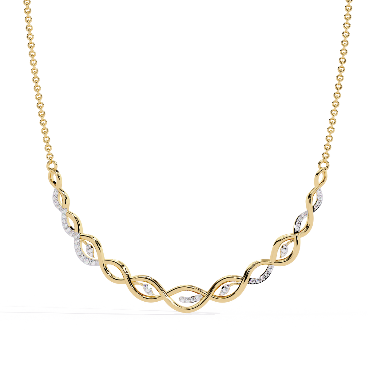 Reverra 14K Twisted Diamond Design Fashion Necklace, CTTW-0.18