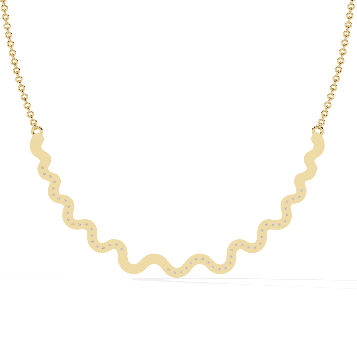 Reverra 14K Round Diamond Wave Fashion Necklace, CTTW-0.45