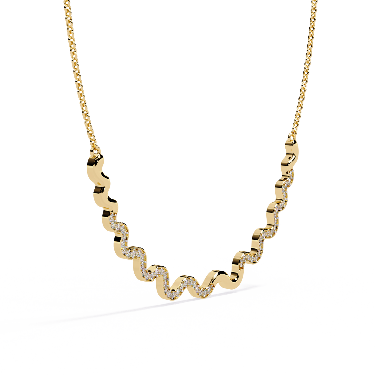 Reverra 14K Round Diamond Wave Fashion Necklace, CTTW-0.45