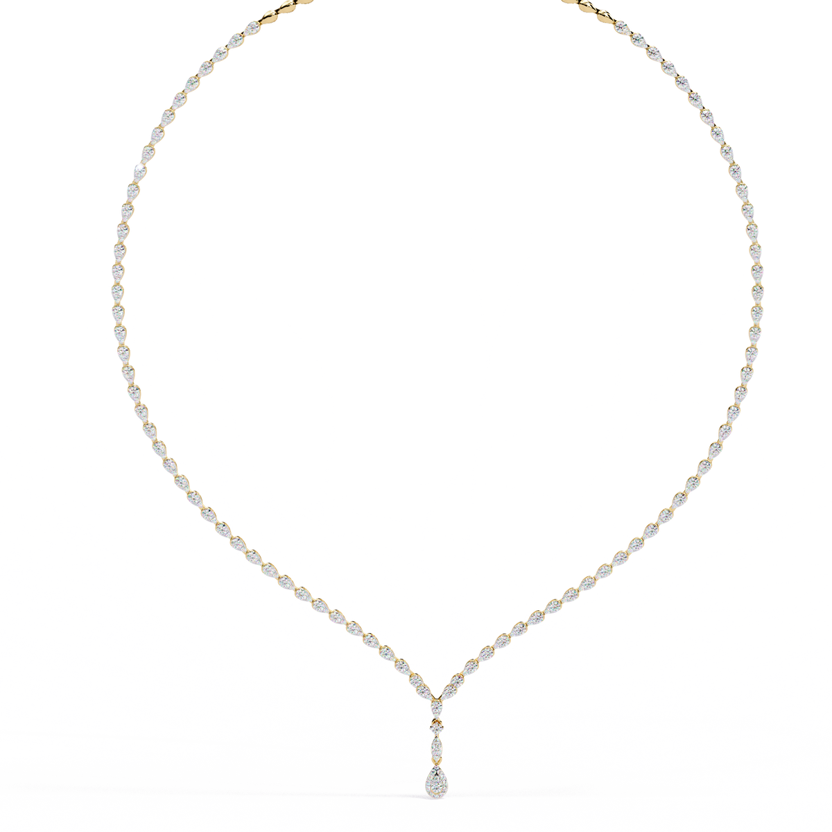 Reverra 14K Pear Diamond Riviera Necklace, CTTW-4.52