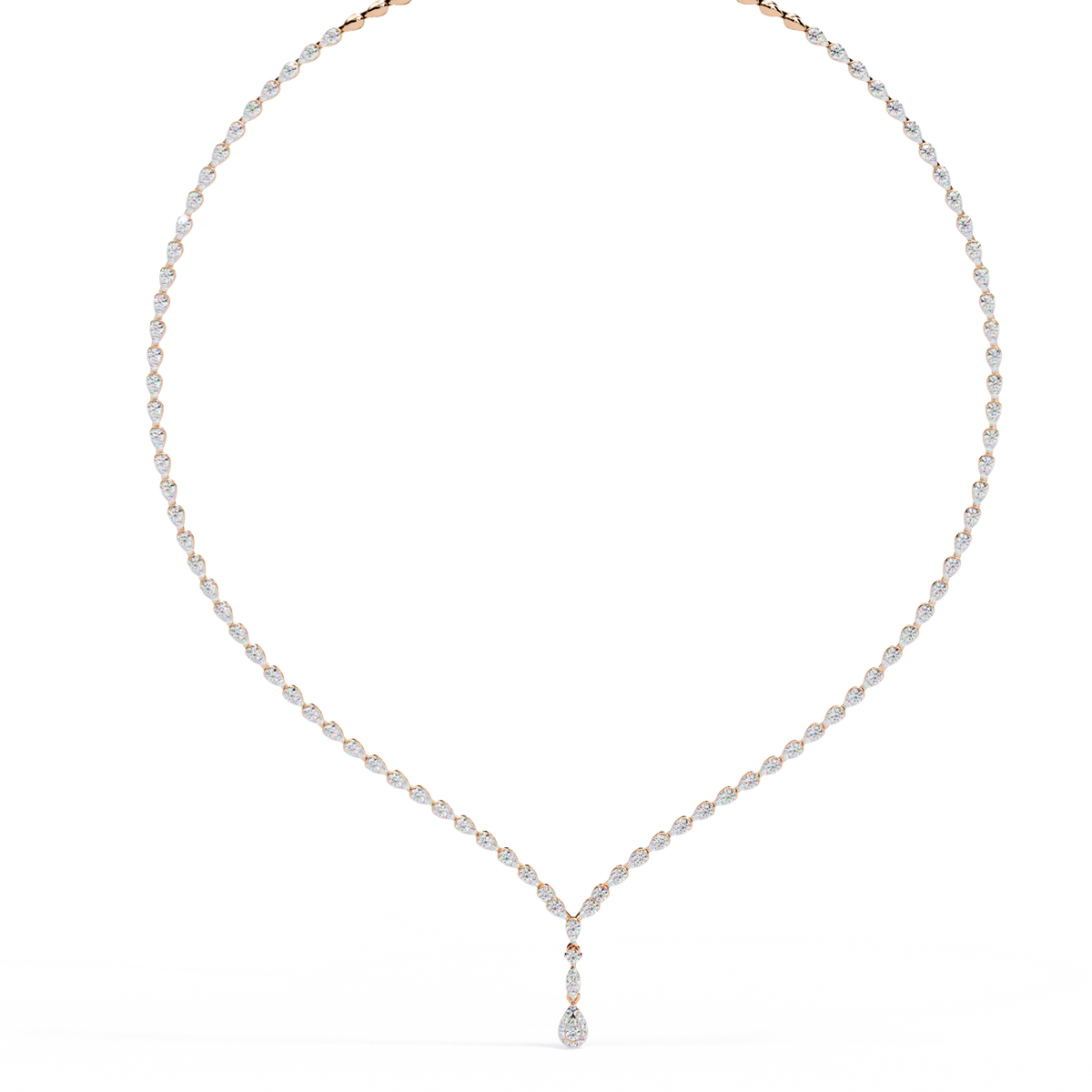 Reverra 14K Pear Diamond Riviera Necklace, CTTW-4.52