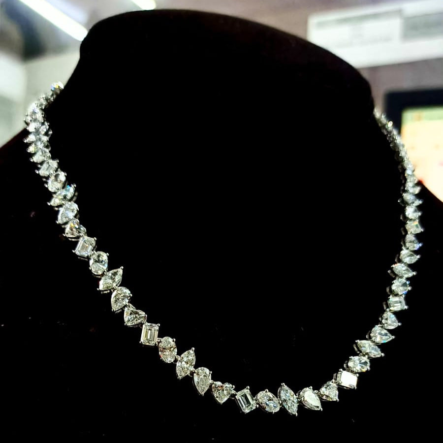 Reverra 14K Gold Multi-Shape Diamond Fancy Necklace For Women CTTW-22