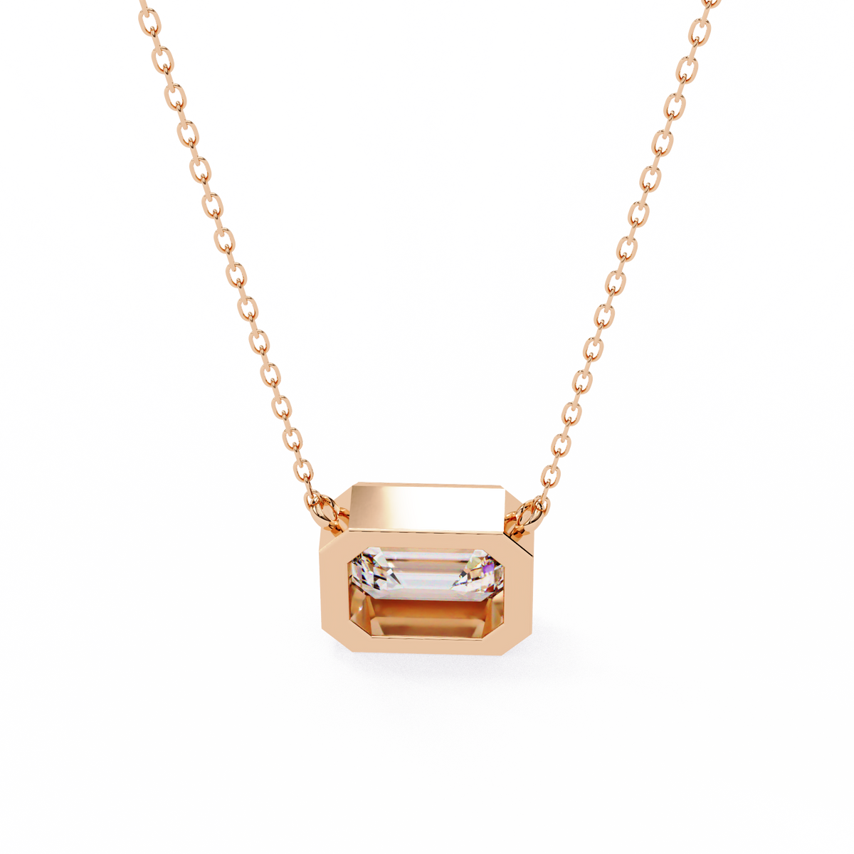 Reverra 14K Emerald Diamond Bezel Pendant Necklace, CTTW-0.78