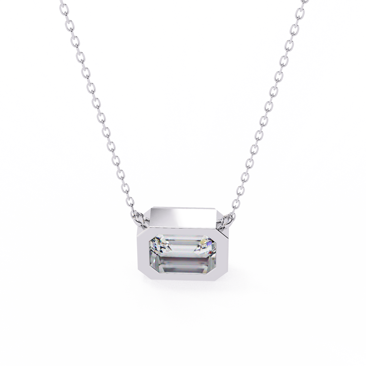 Reverra 14K Emerald Diamond Bezel Pendant Necklace, CTTW-0.78