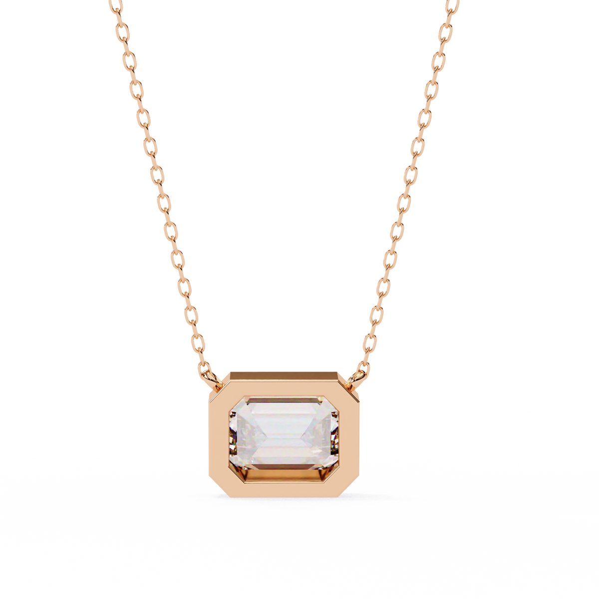 Reverra 14K Emerald Diamond Bezel Pendant Necklace, CTTW-0.78