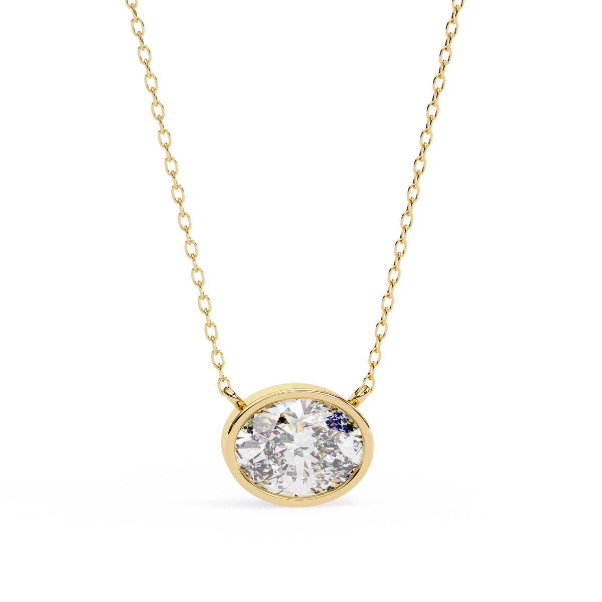 Reverra 14K Oval Diamond Bezel Pendant Necklace, CTTW-1.55