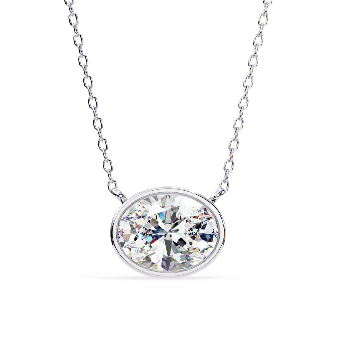 Reverra 14K Oval Diamond Bezel Pendant Necklace, CTTW-1.55