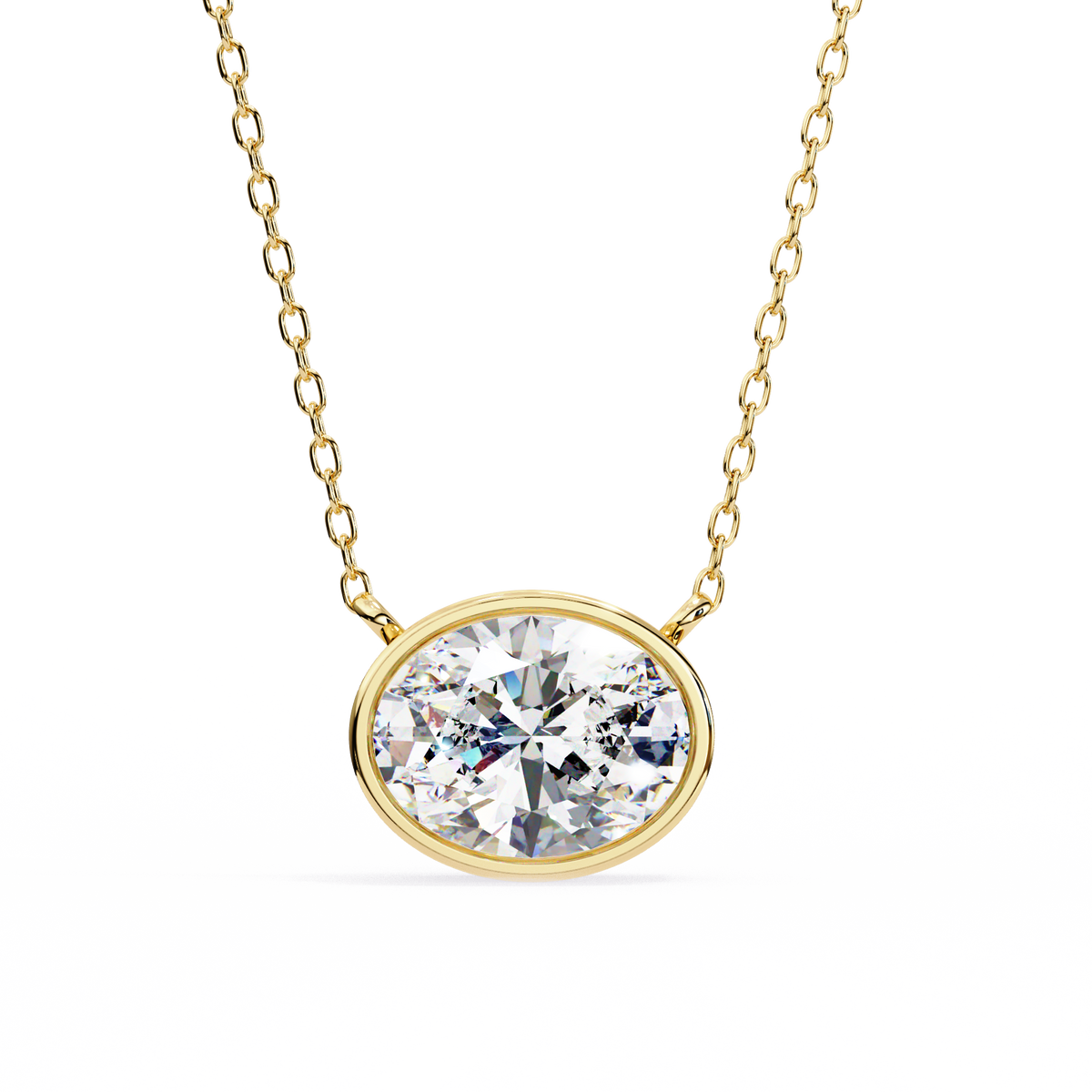 Reverra 14K Oval Diamond Bezel Pendant Necklace, CTTW-1.55