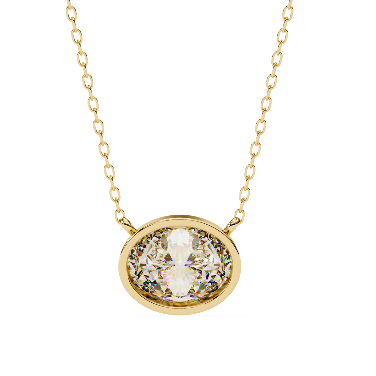 Reverra 14K Oval Diamond Bezel Pendant Necklace, CTTW-1.55