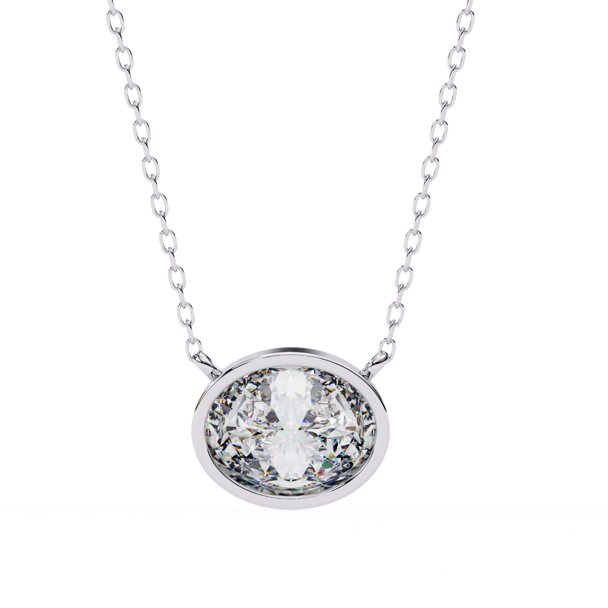 Reverra 14K Oval Diamond Bezel Pendant Necklace, CTTW-1.55