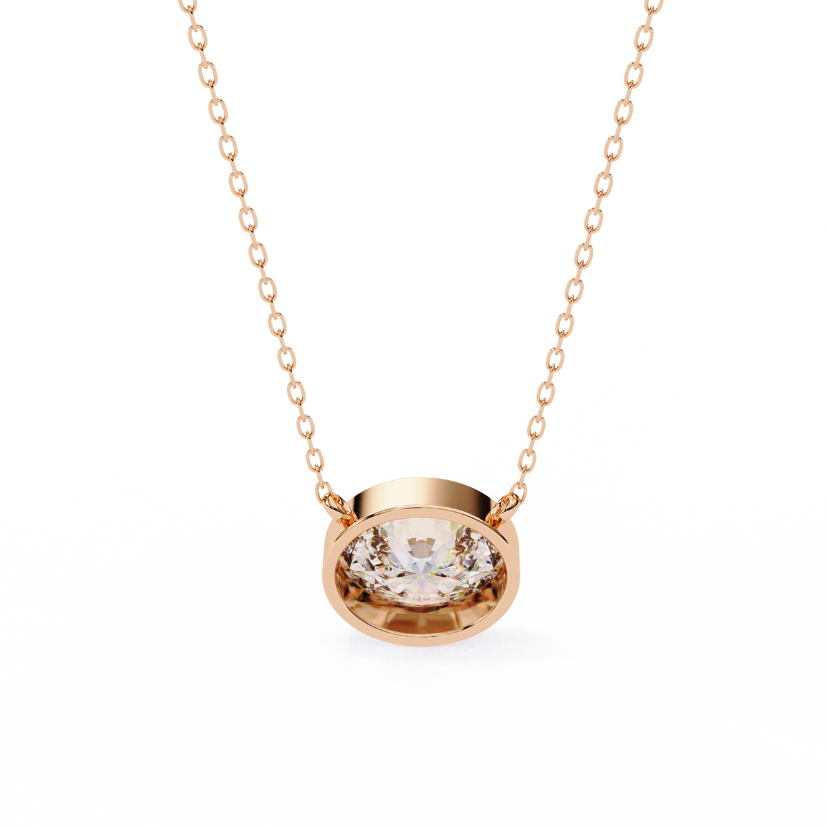 Reverra 14K Oval Diamond Bezel Pendant Necklace, CTTW-1.55