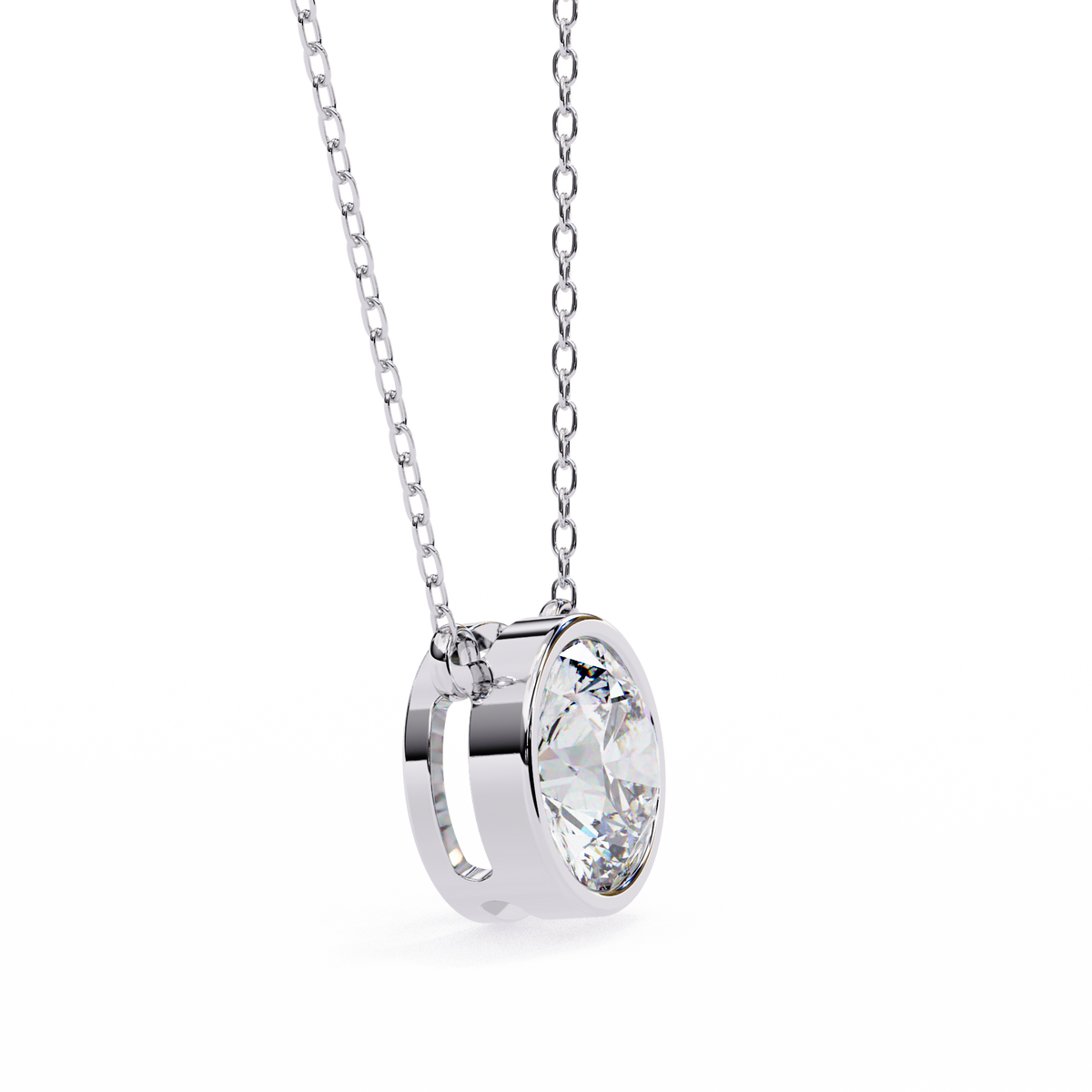 Reverra 14K Round Diamond Bezel Pendant Necklace, CTTW-1.78