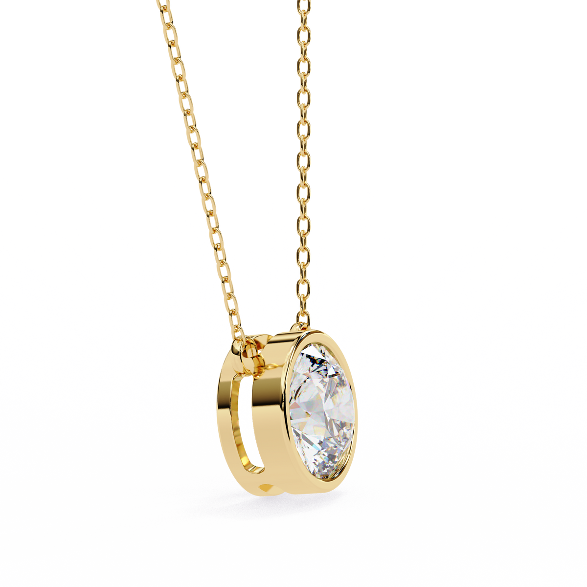 Reverra 14K Round Diamond Bezel Pendant Necklace, CTTW-1.78