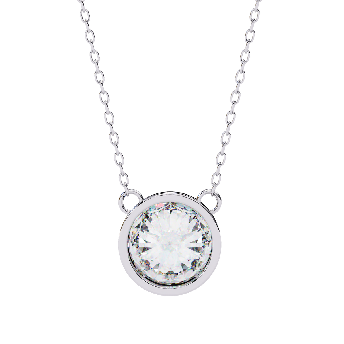 Reverra 14K Round Diamond Bezel Pendant Necklace, CTTW-1.78