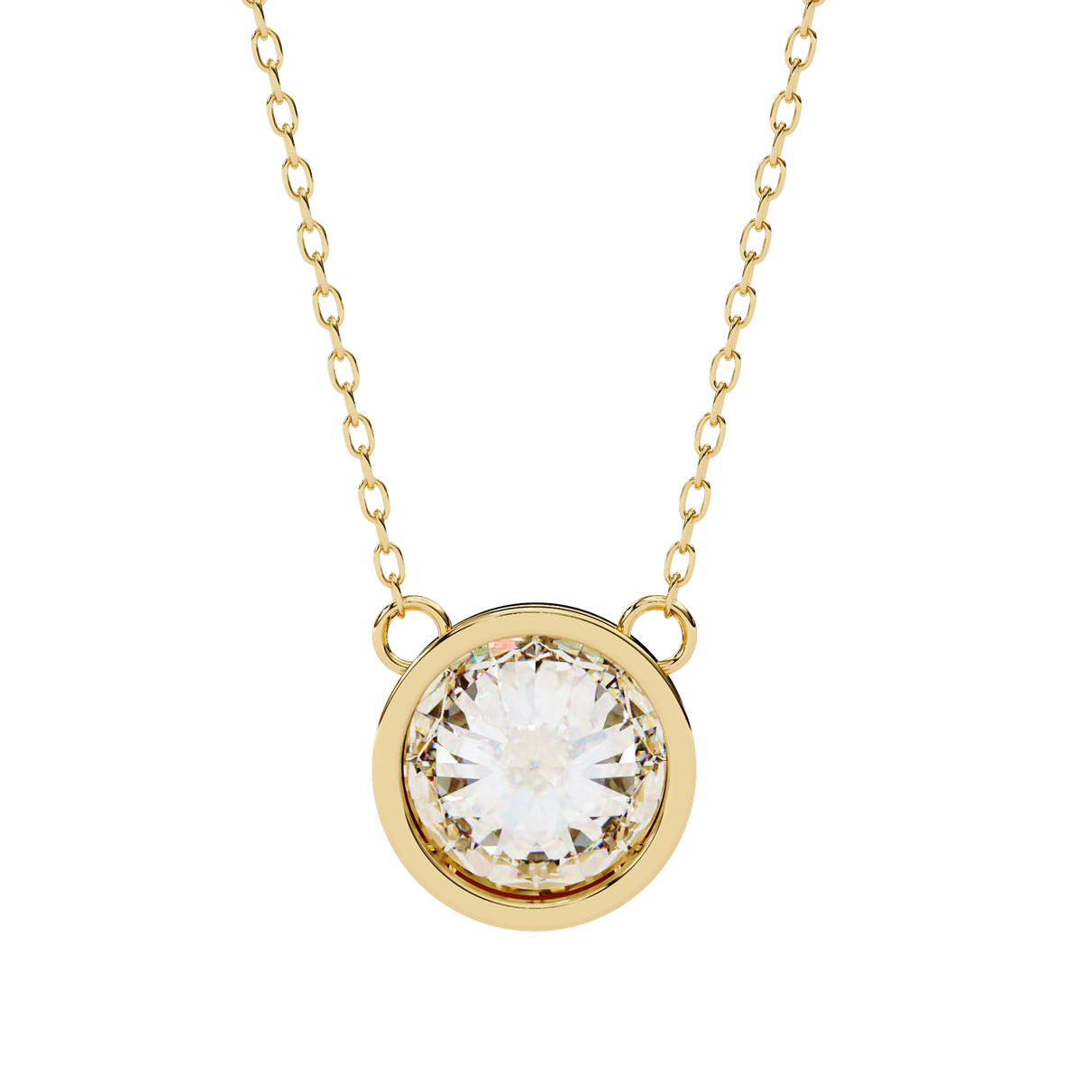 Reverra 14K Round Diamond Bezel Pendant Necklace, CTTW-1.78