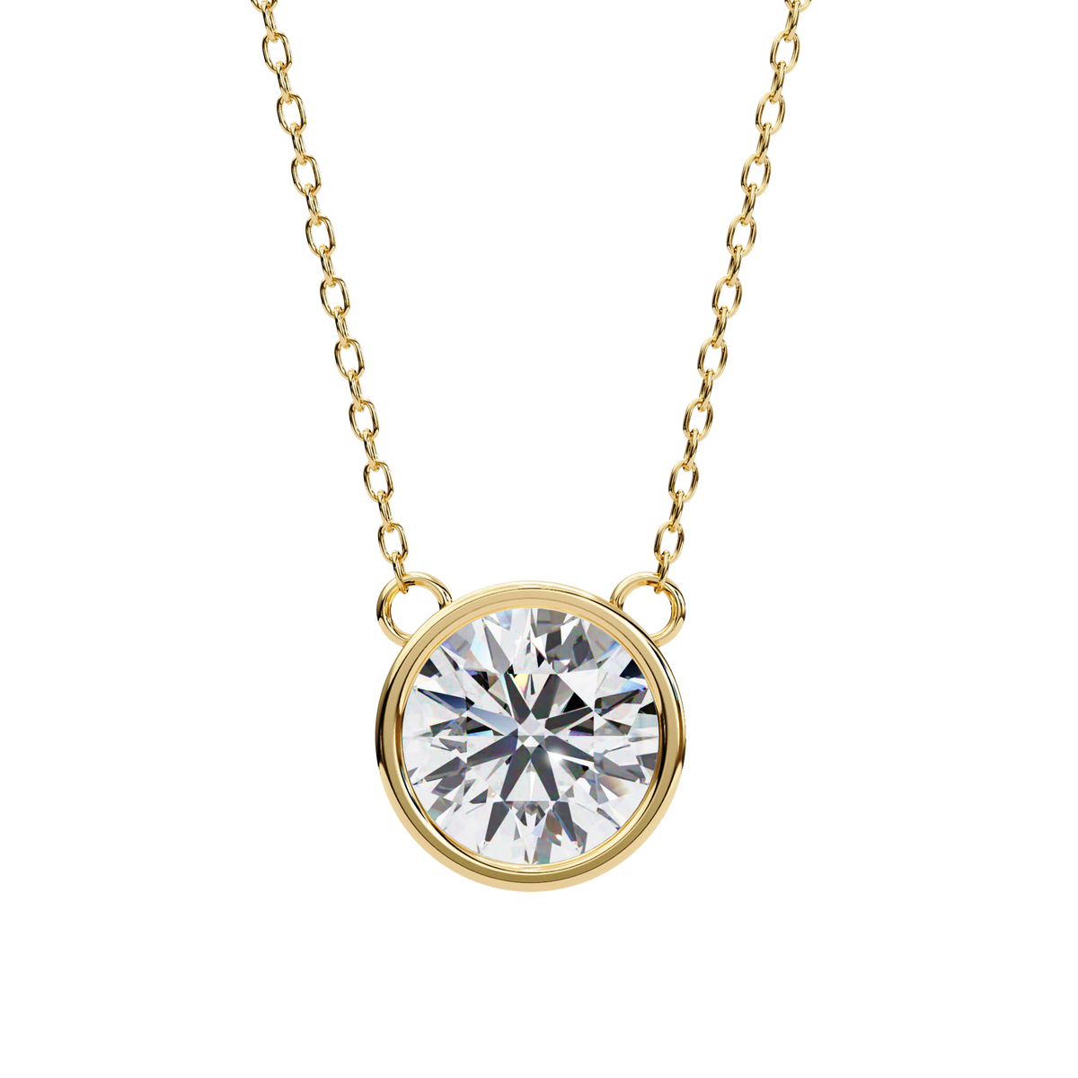 Reverra 14K Round Diamond Bezel Pendant Necklace, CTTW-1.78