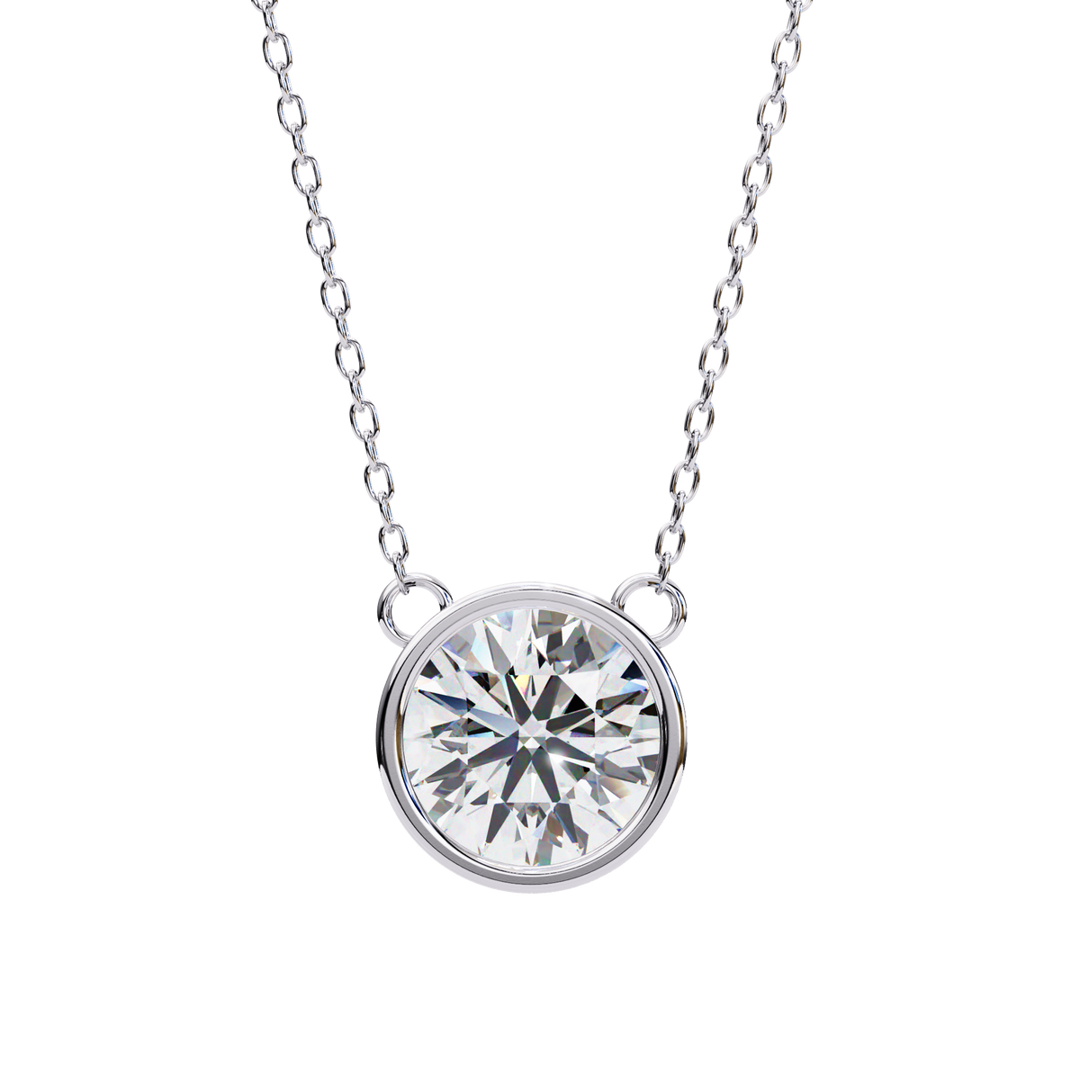 Reverra 14K Round Diamond Bezel Pendant Necklace, CTTW-1.78