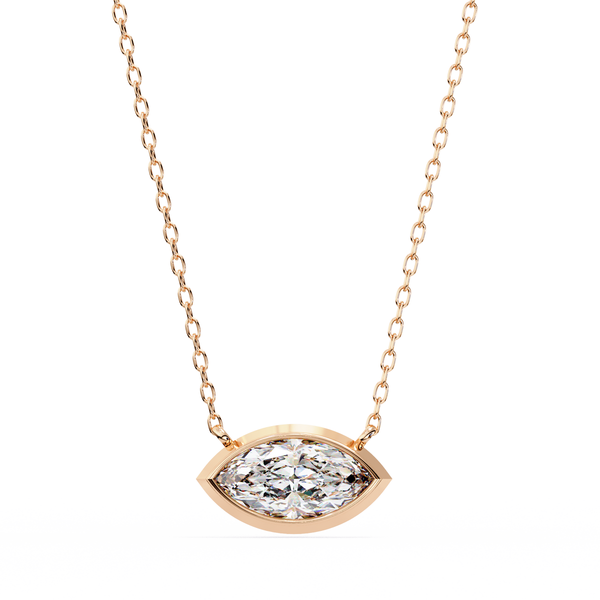 Reverra 14K Marquise Diamond Bezel Pendant Necklace, CTTW-0.68