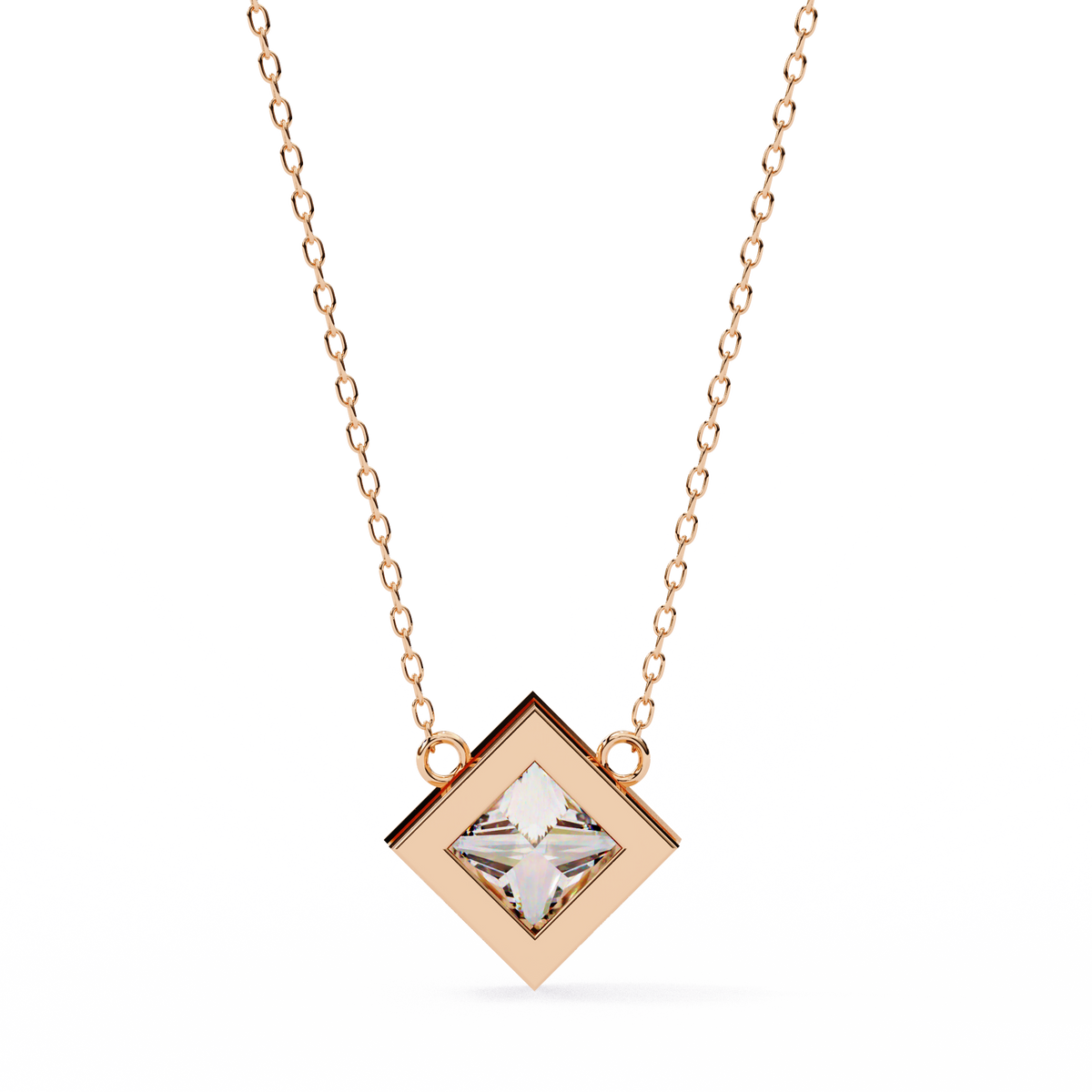 Reverra 14K Princess Diamond Bezel Pendant Necklace, CTTW-2.01