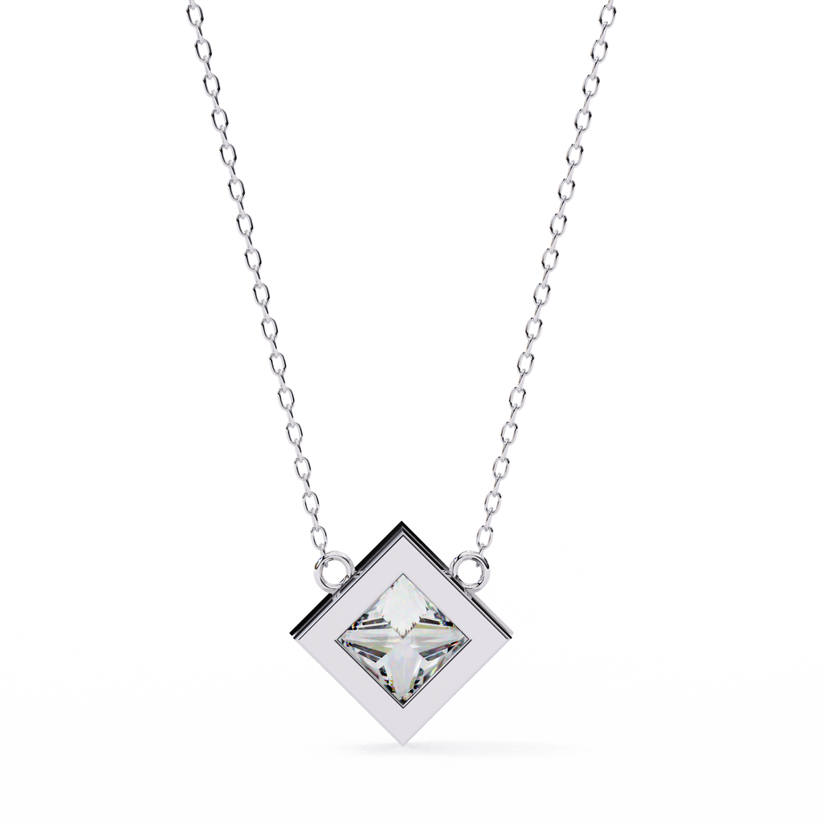 Reverra 14K Princess Diamond Bezel Pendant Necklace, CTTW-2.01