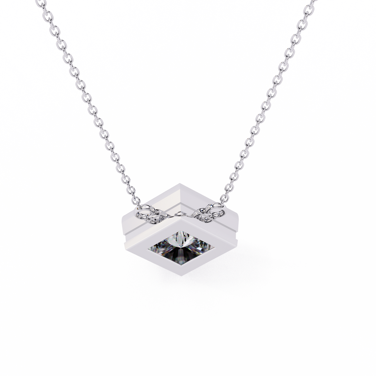 Reverra 14K Princess Diamond Bezel Pendant Necklace, CTTW-2.01