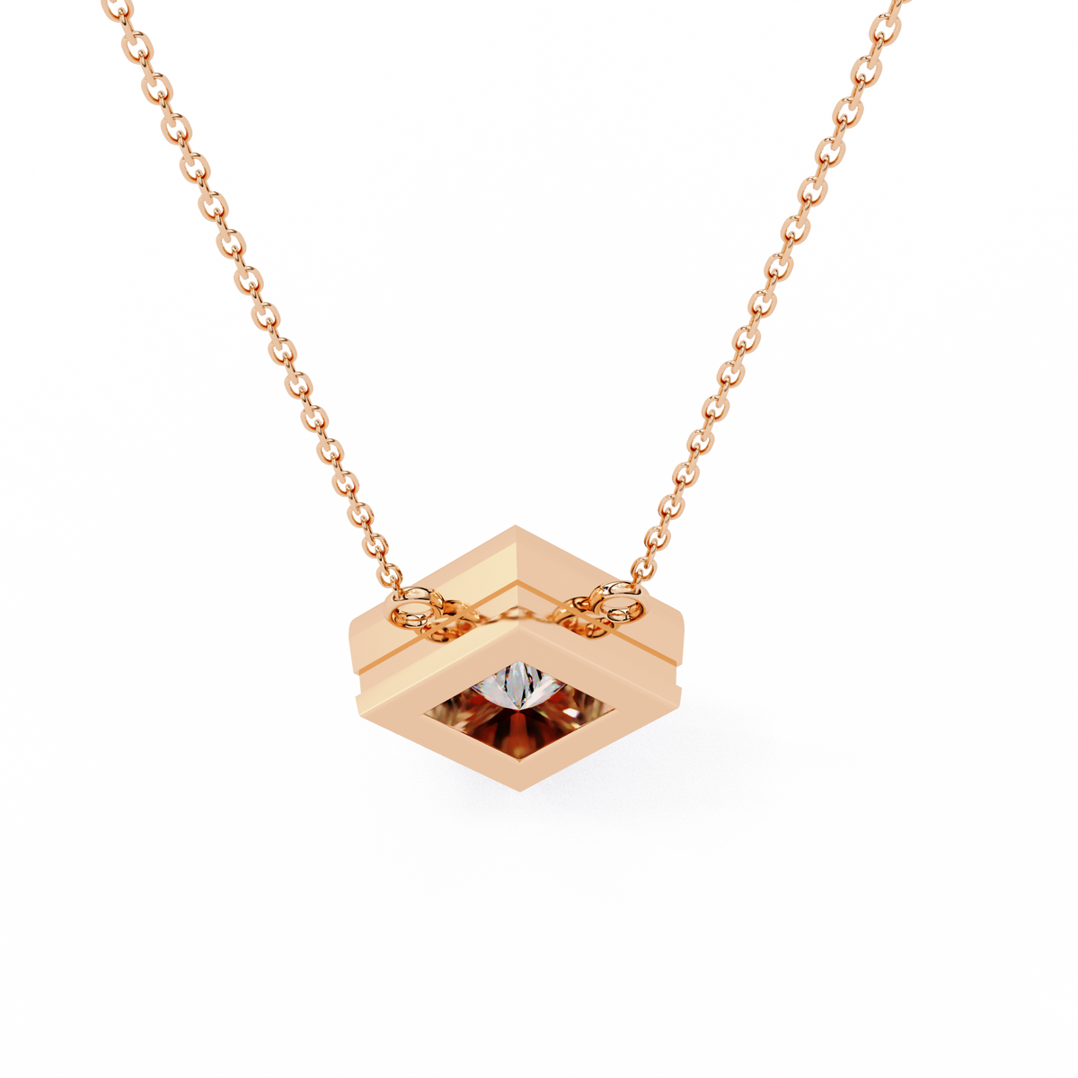 Reverra 14K Princess Diamond Bezel Pendant Necklace, CTTW-2.01