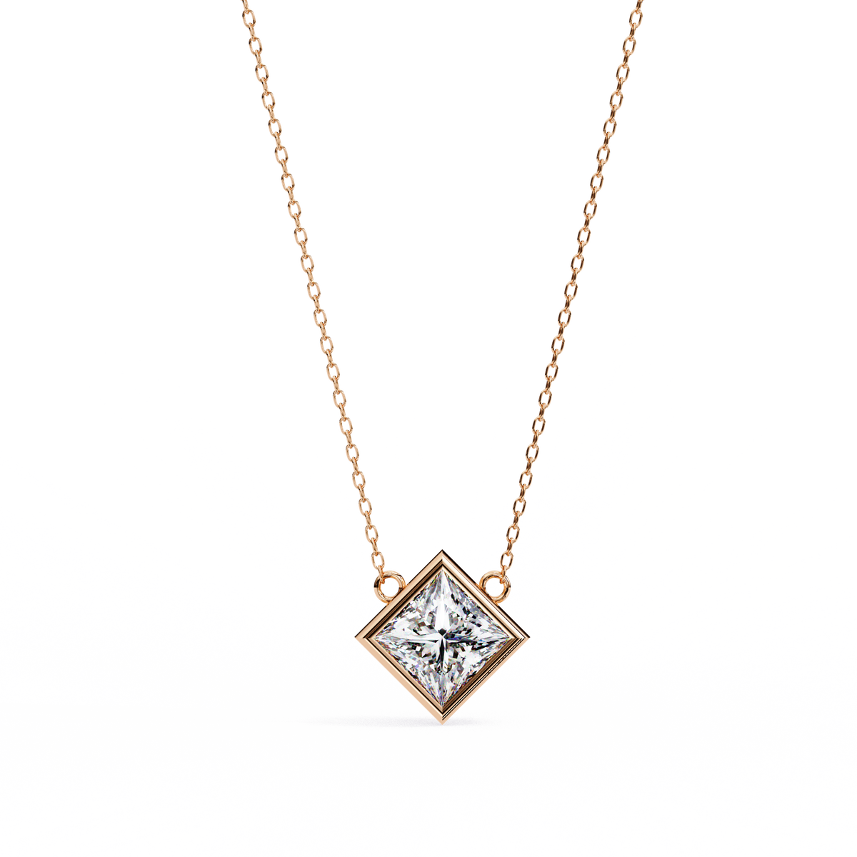 Reverra 14K Princess Diamond Bezel Pendant Necklace, CTTW-2.01
