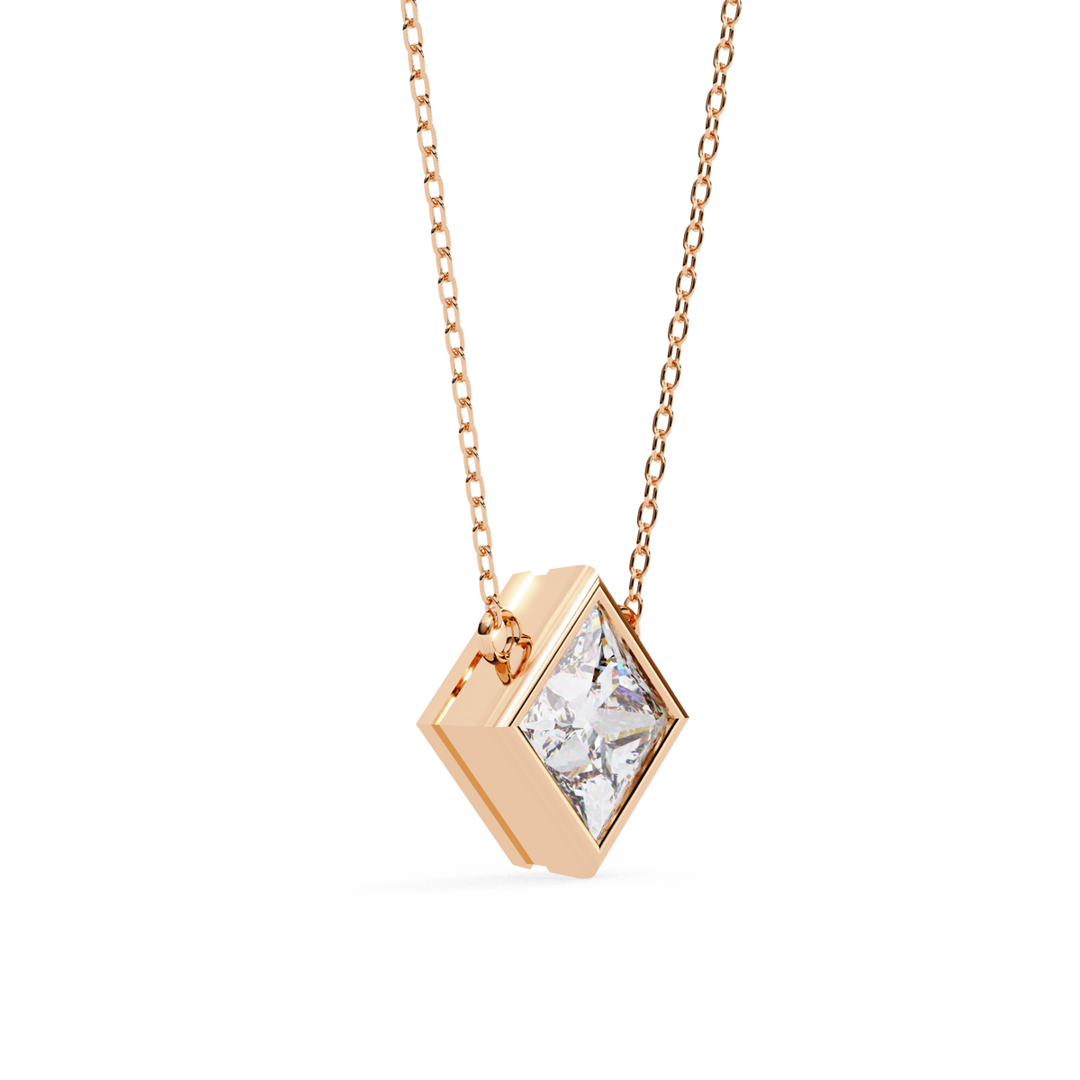 Reverra 14K Princess Diamond Bezel Pendant Necklace, CTTW-2.01