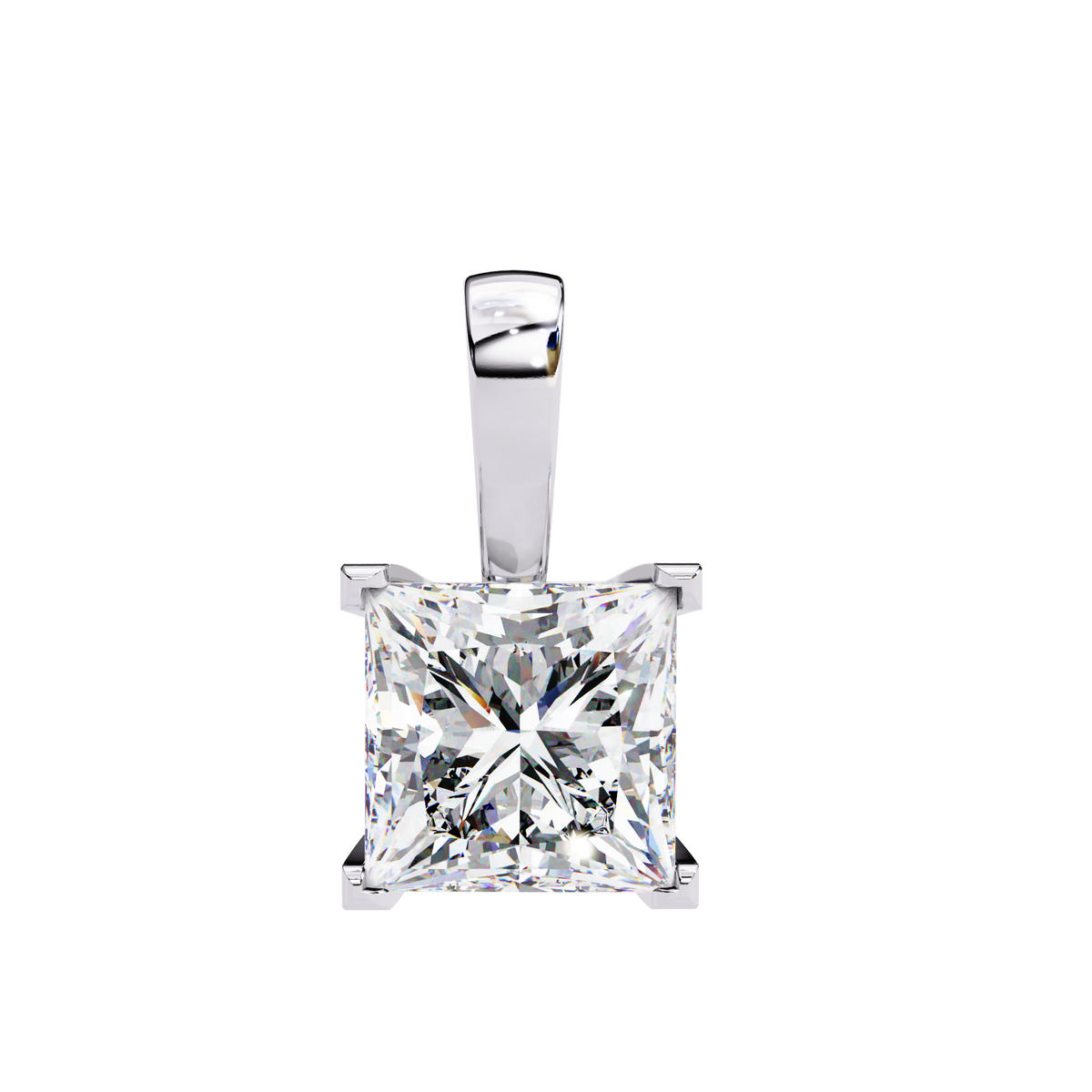 Reverra 14K Princess Diamond Solitaire Pendant Necklace, CTTW-2.62