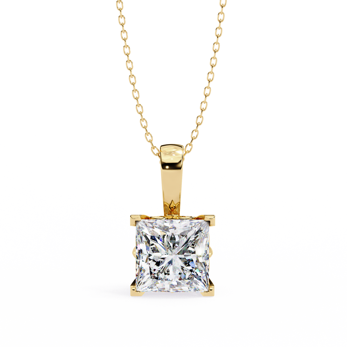 Reverra 14K Princess Diamond Solitaire Pendant Necklace, CTTW-2.62