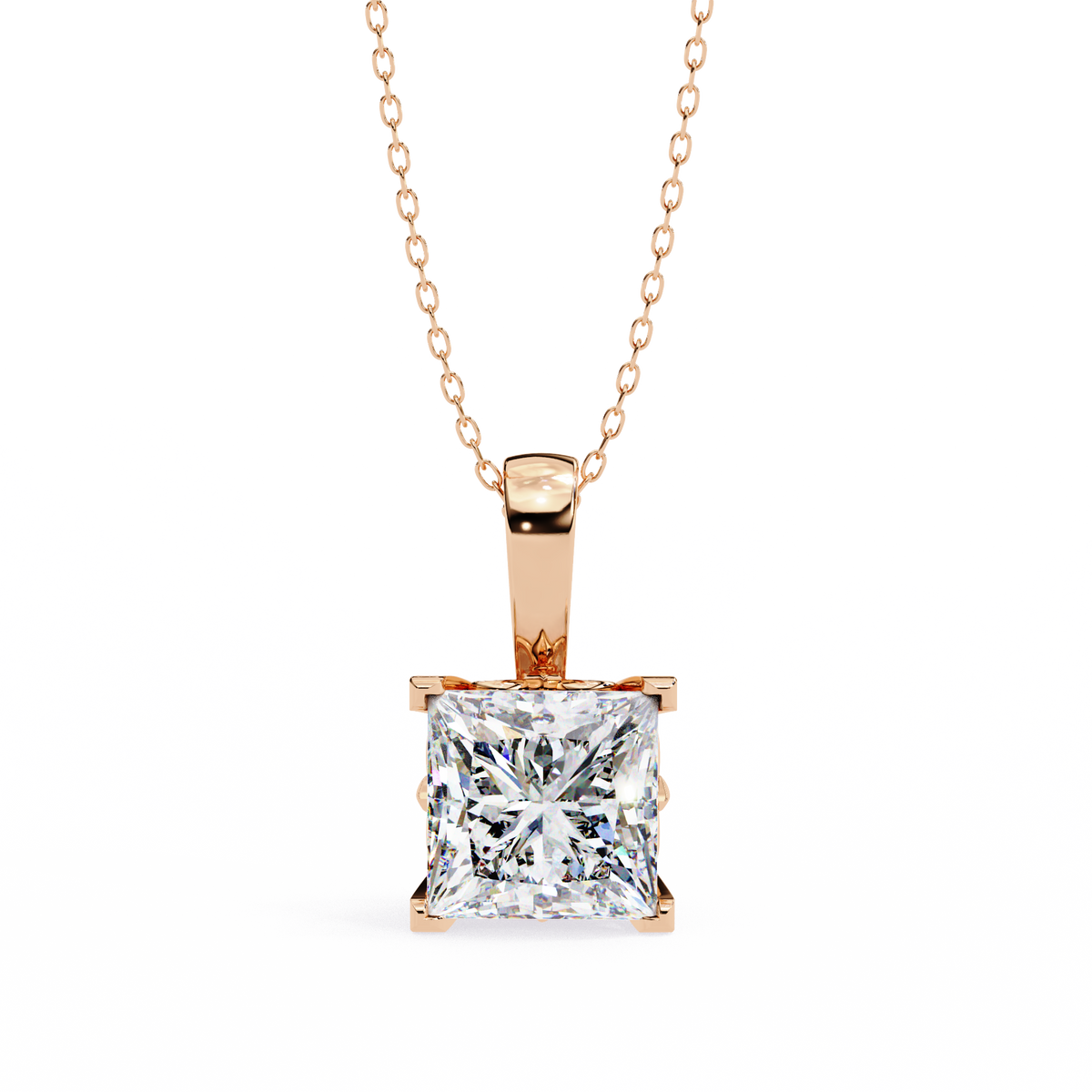 Reverra 14K Princess Diamond Solitaire Pendant Necklace, CTTW-2.62