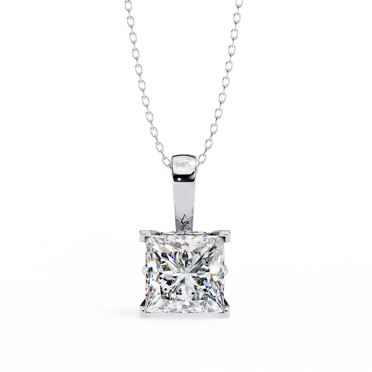 Reverra 14K Princess Diamond Solitaire Pendant Necklace, CTTW-2.62