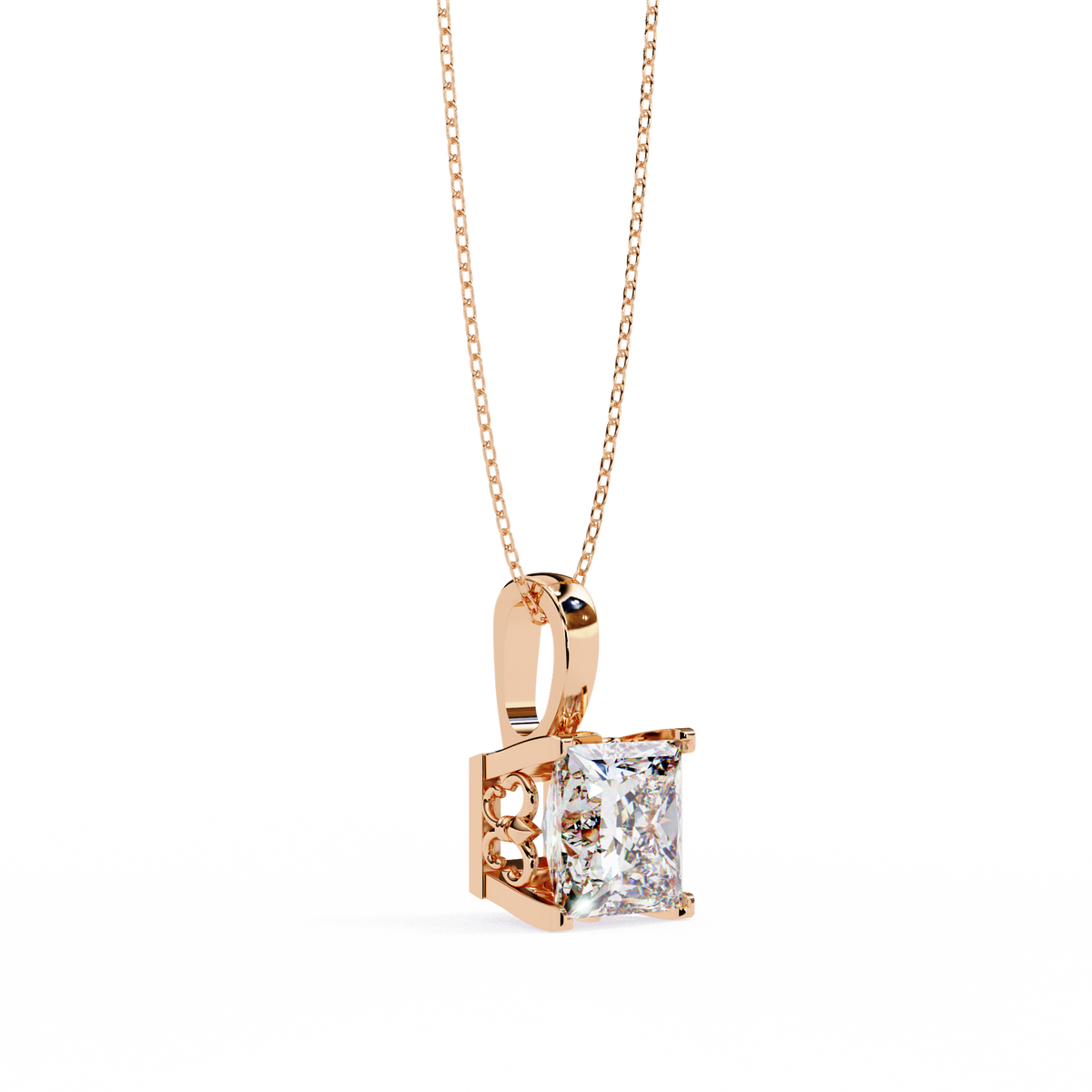 Reverra 14K Princess Diamond Solitaire Pendant Necklace, CTTW-2.62