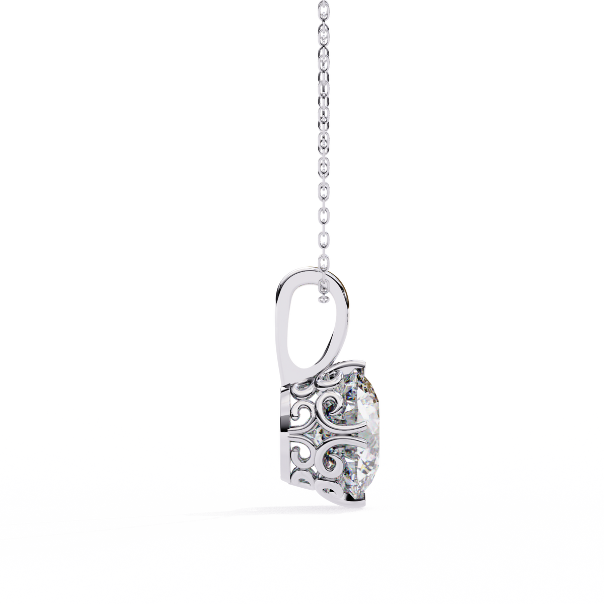 Reverra 14K Round Diamond Filigree Pendant Necklace, CTTW-1.84