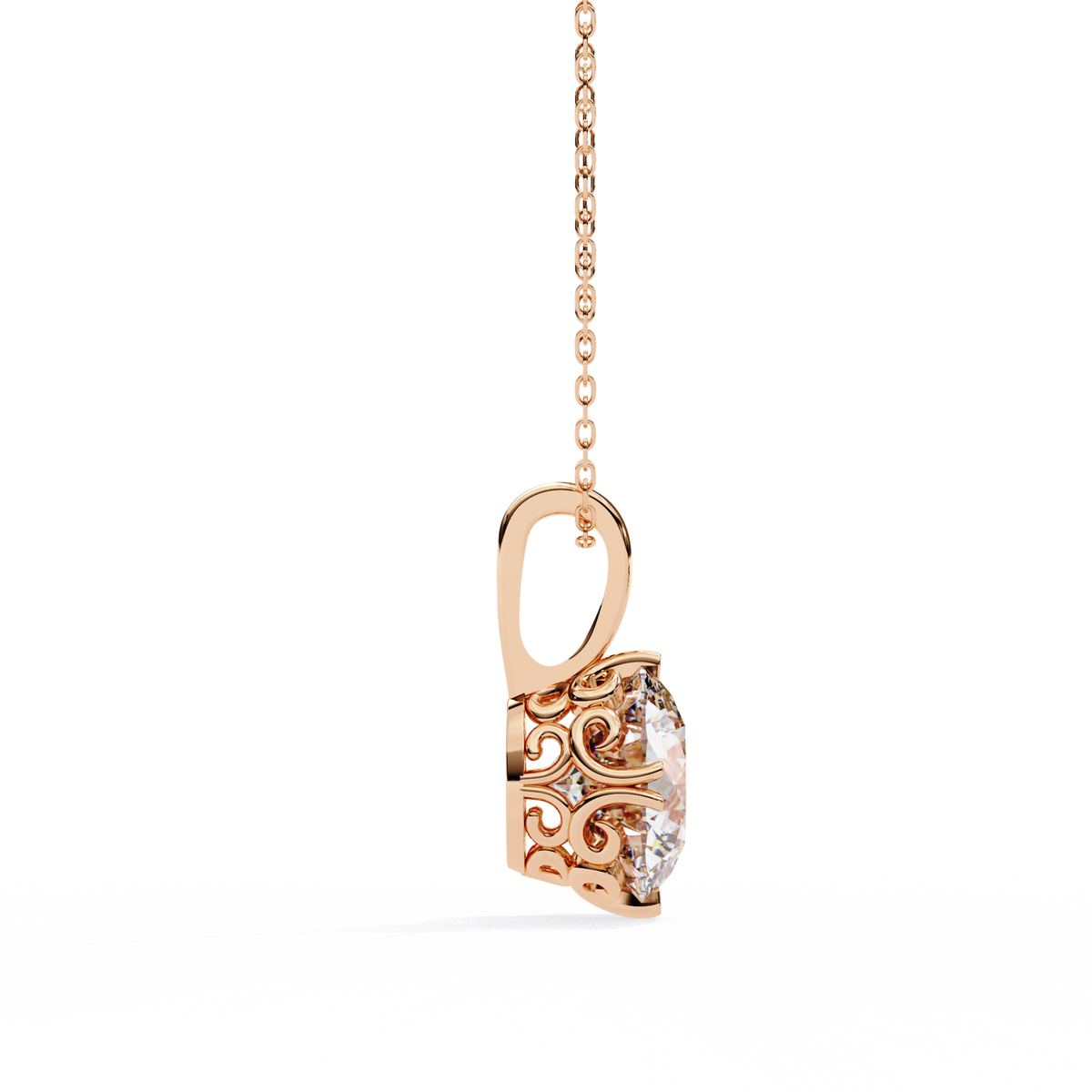 Reverra 14K Round Diamond Filigree Pendant Necklace, CTTW-1.84