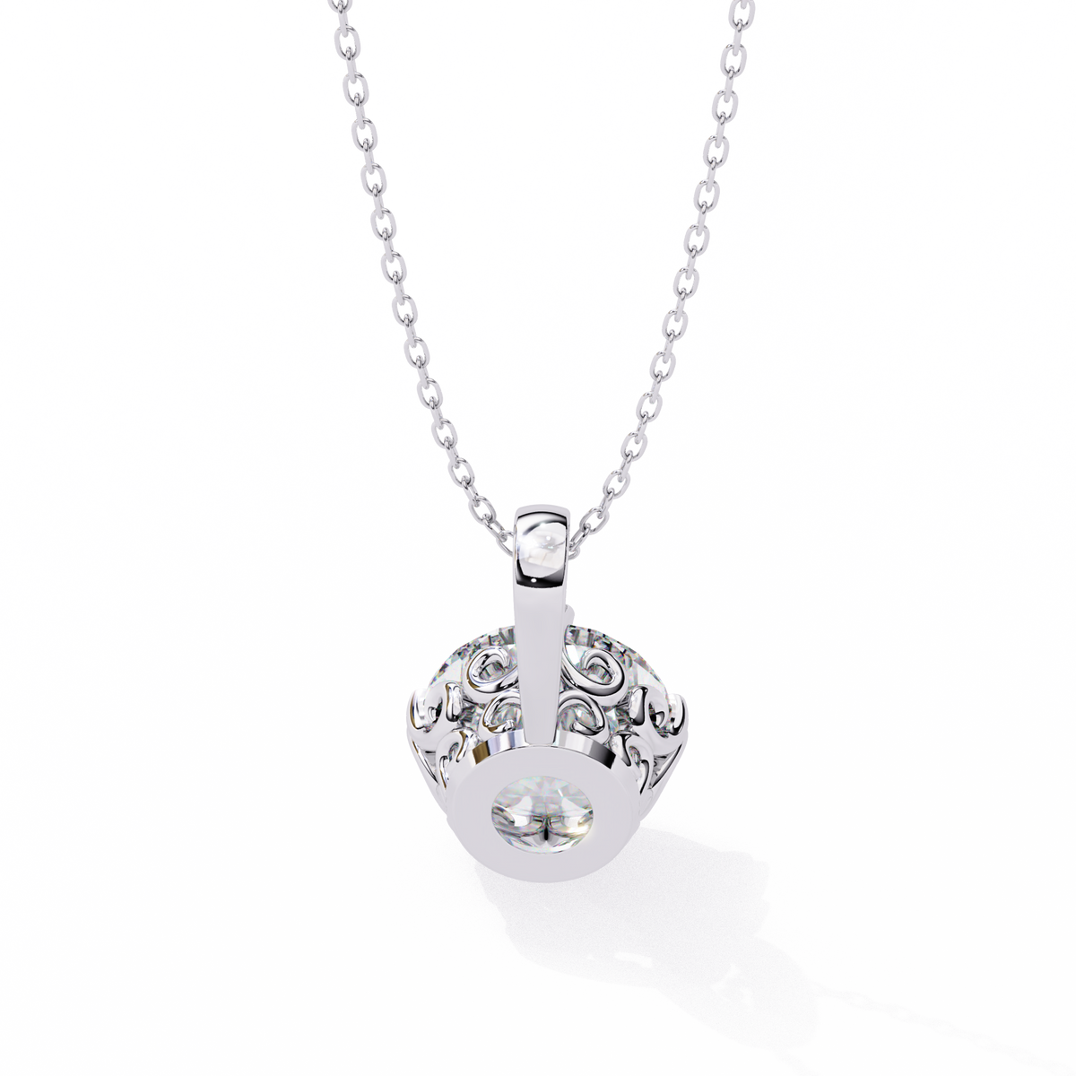 Reverra 14K Round Diamond Filigree Pendant Necklace, CTTW-1.84