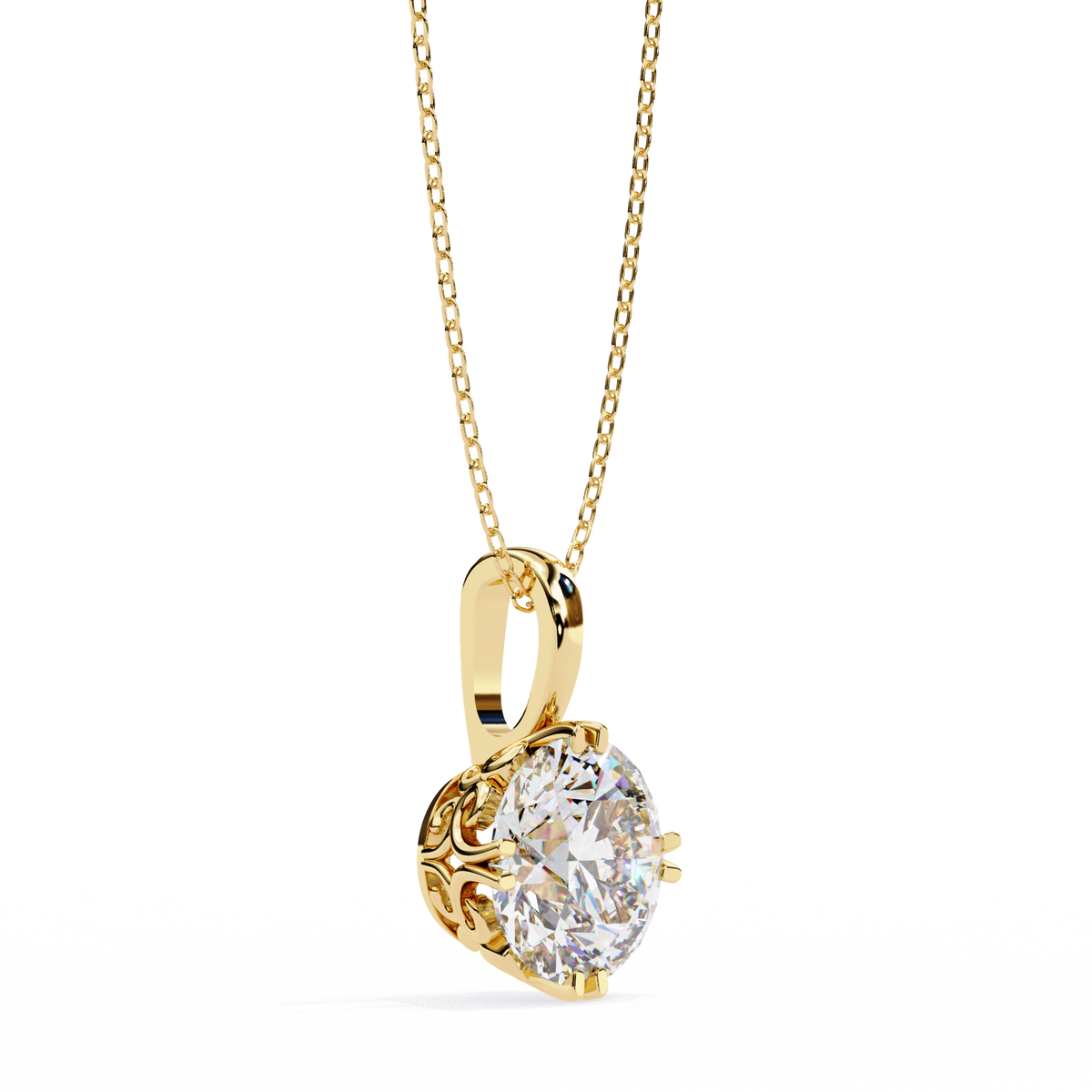 Reverra 14K Round Diamond Filigree Pendant Necklace, CTTW-1.84