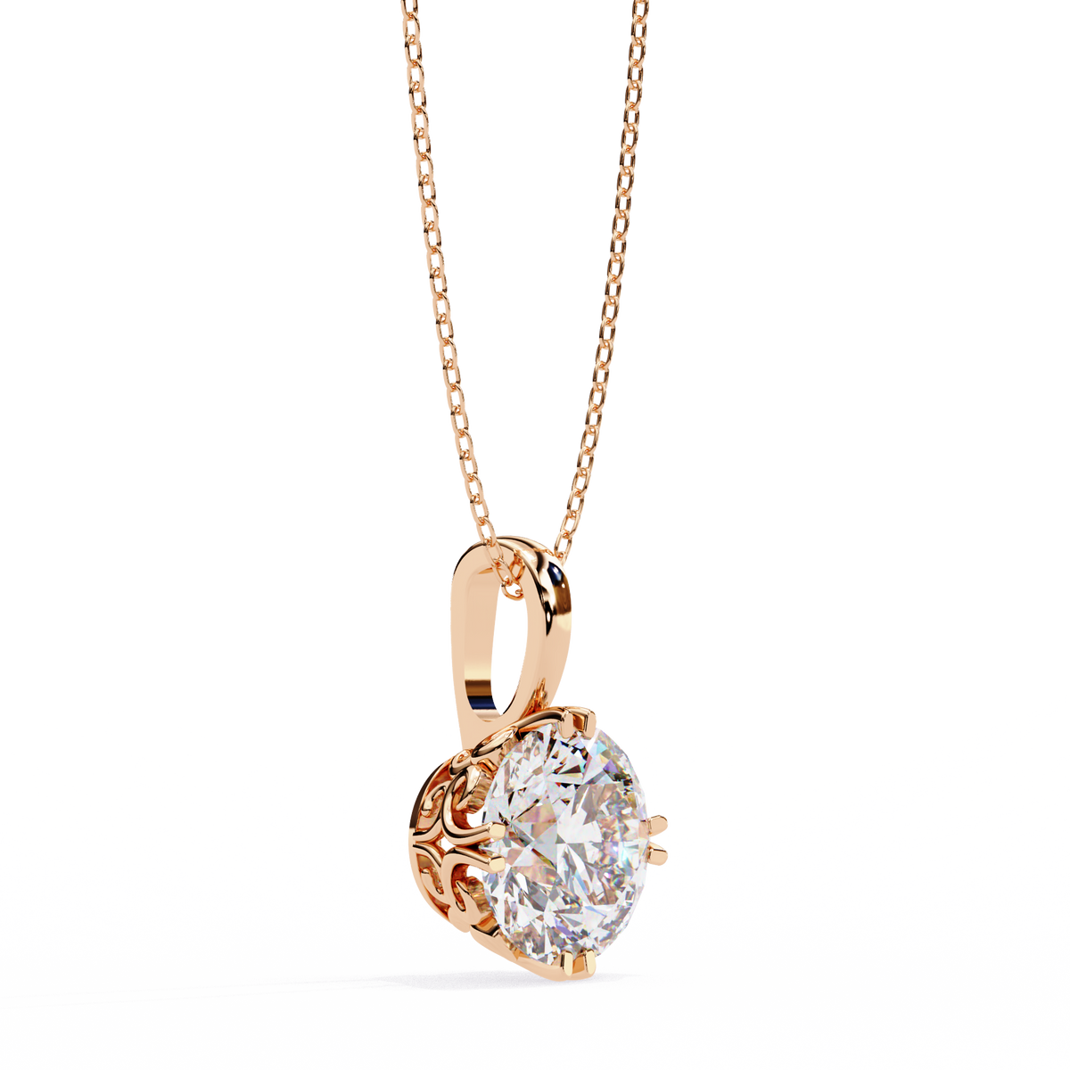 Reverra 14K Round Diamond Filigree Pendant Necklace, CTTW-1.84