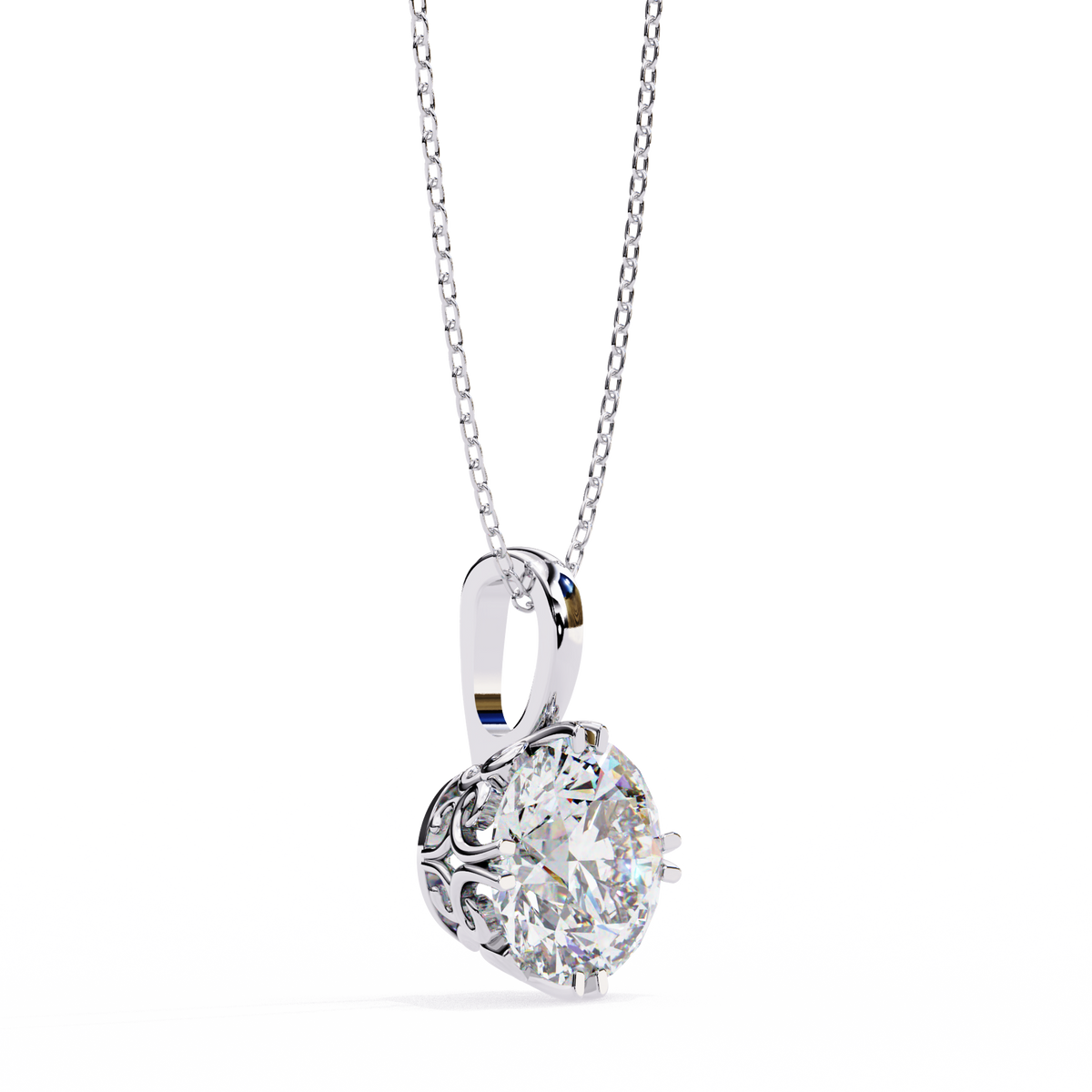 Reverra 14K Round Diamond Filigree Pendant Necklace, CTTW-1.84